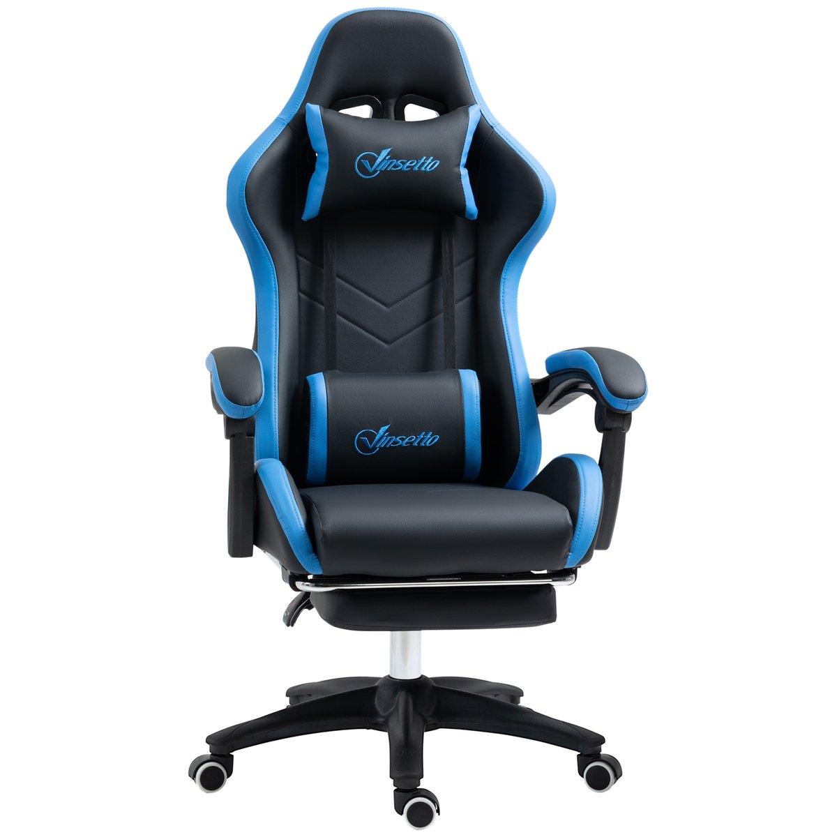 Fauteuil gaming Polyuréthane Noir noir et bleu, HOMCOM