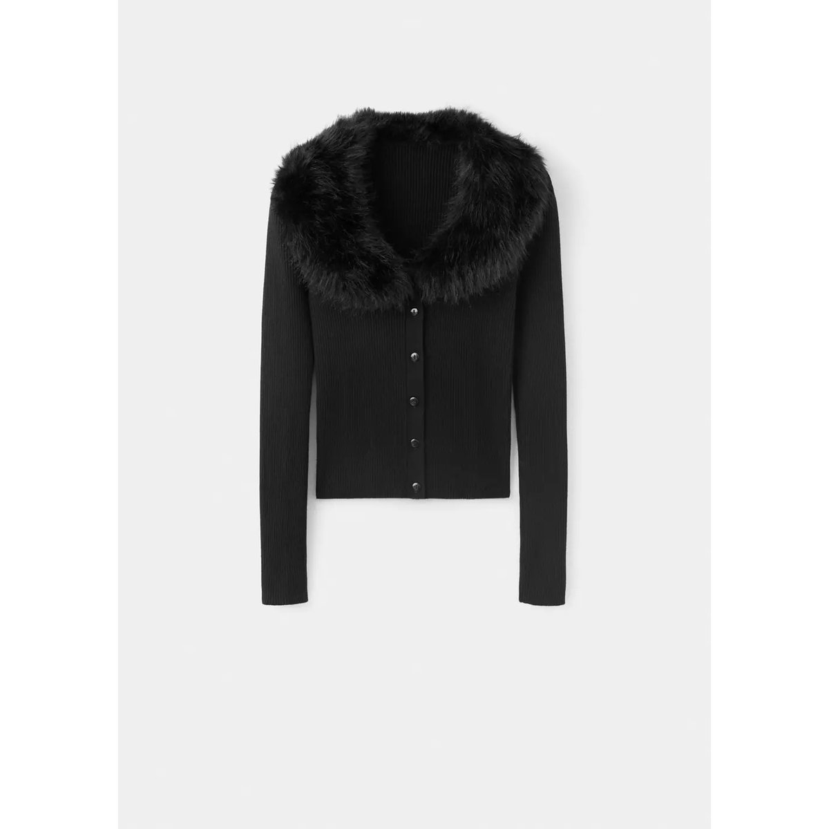 Cardigan col imitation fourrure amovible noir, MANGO