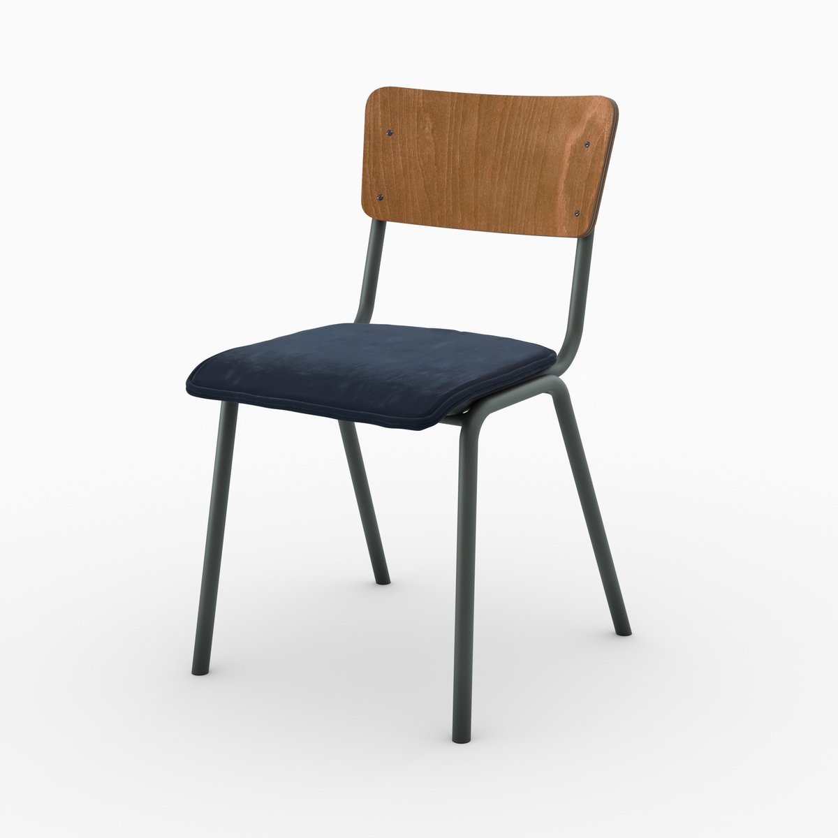 Lot de 2 chaises en bois et velours - NICO bois foncé et bleu, MAISON PAVANE