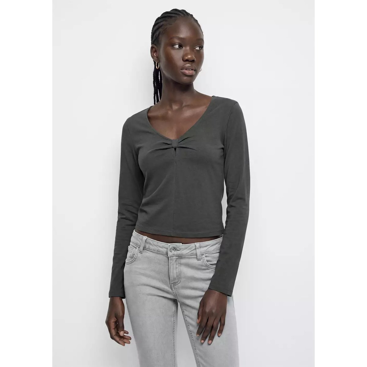 T-shirt coton détail nœud gris anthracite, MANGO TEEN