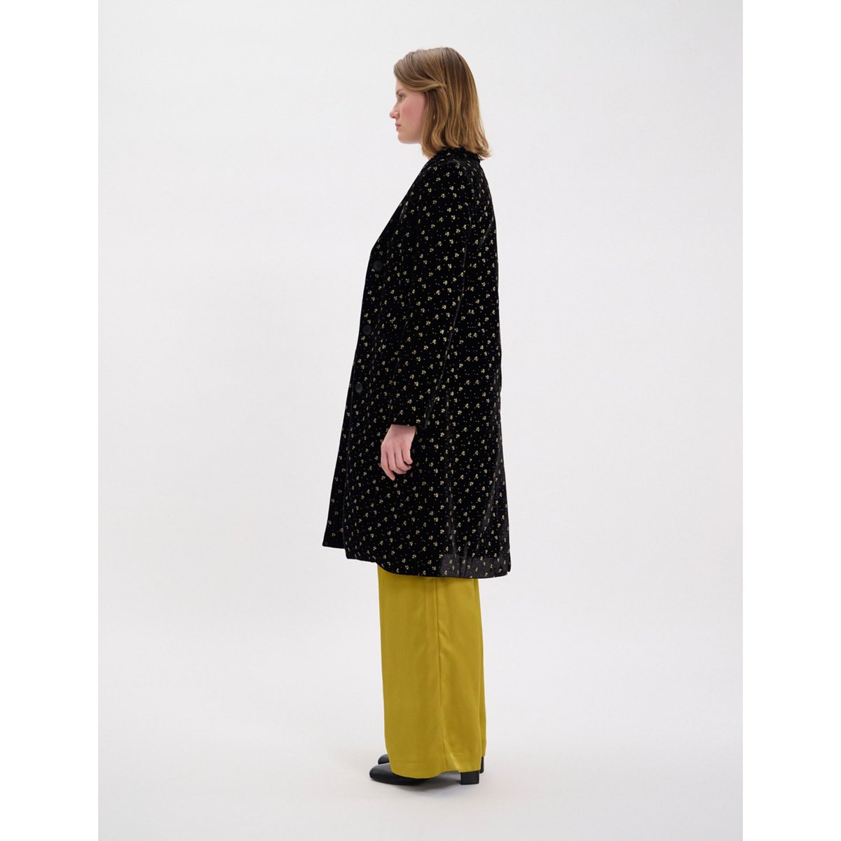 Manteau en velours lisse imprimé doré franck noir, INES DE LA FRESSANGE PARIS