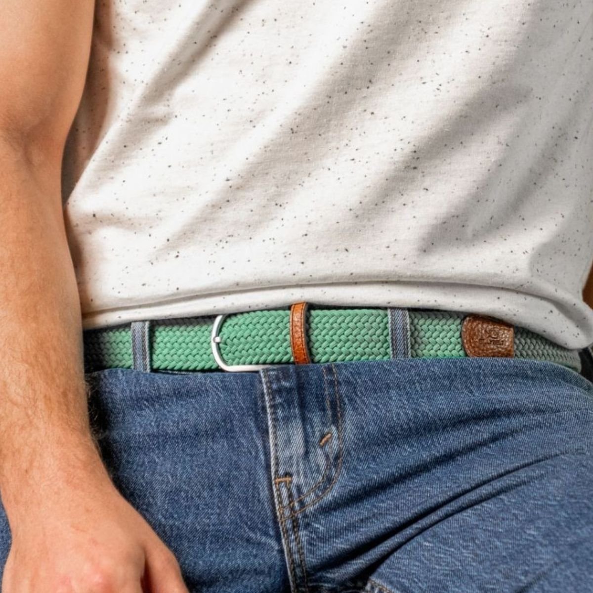 Ceinture tressée élastique UNIE vert golf, BILLYBELT