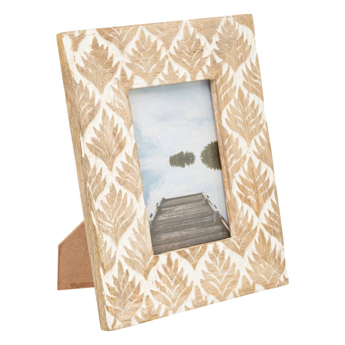 Cadre photo bois manguier motifs végétaux ARDIANO beige, ATMOSPHERA