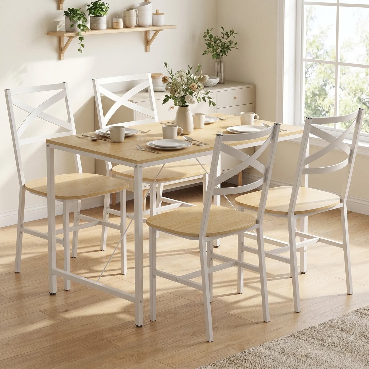 Ensemble de table à manger Panneau de naturel et blanc, HOMCOM
