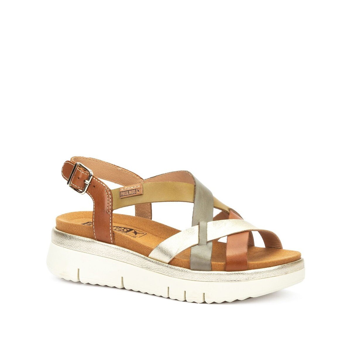 Sandales compensées en cuir, PALMA cognac, PIKOLINOS