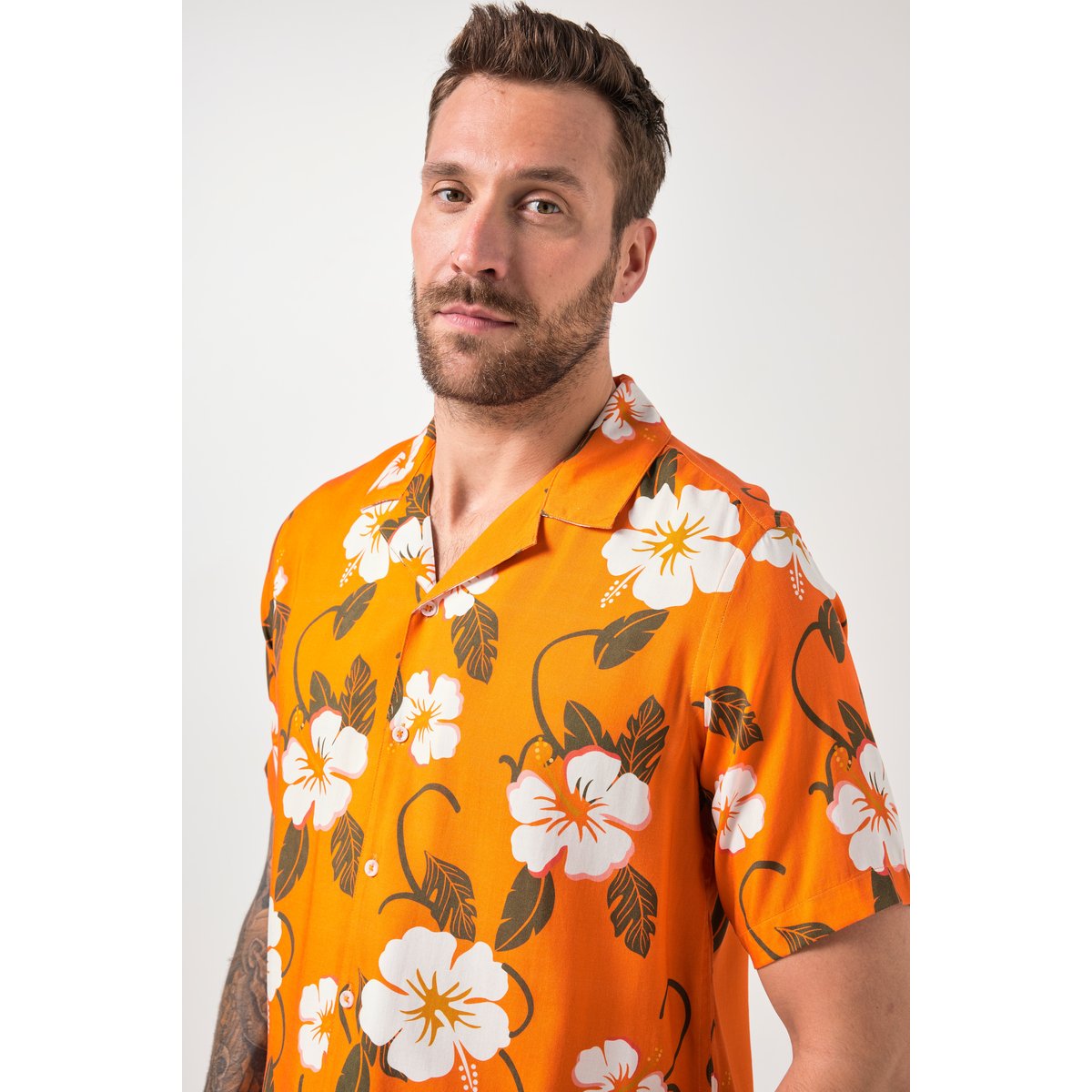 Chemise en viscose, imprimé all-over orange, JP1880