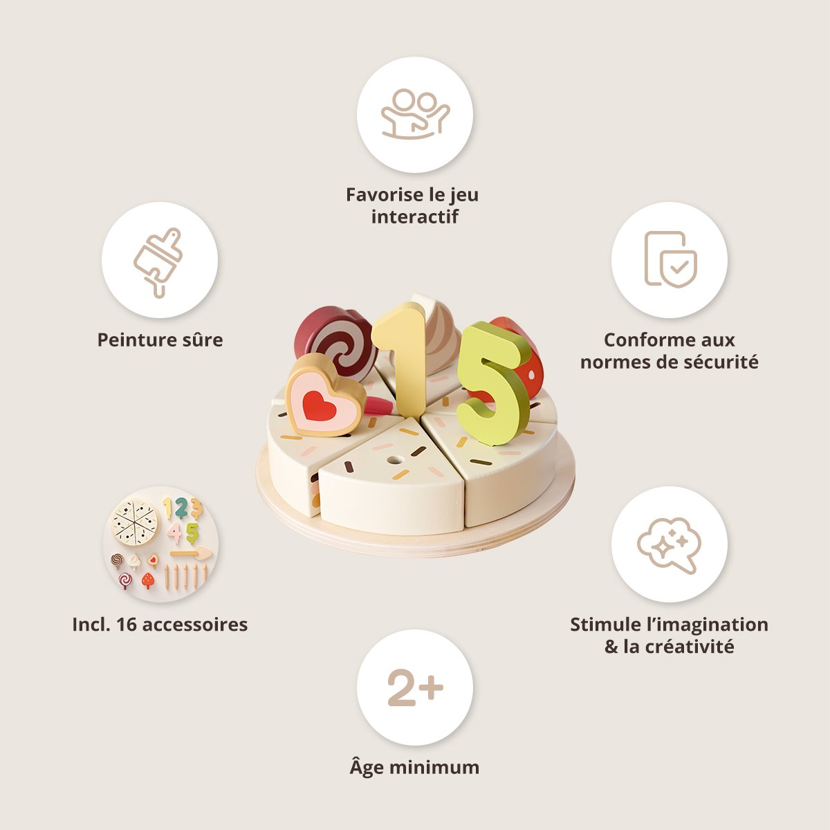 Gâteau d'anniversaire 23 éléments beige, PETITE AMELIE