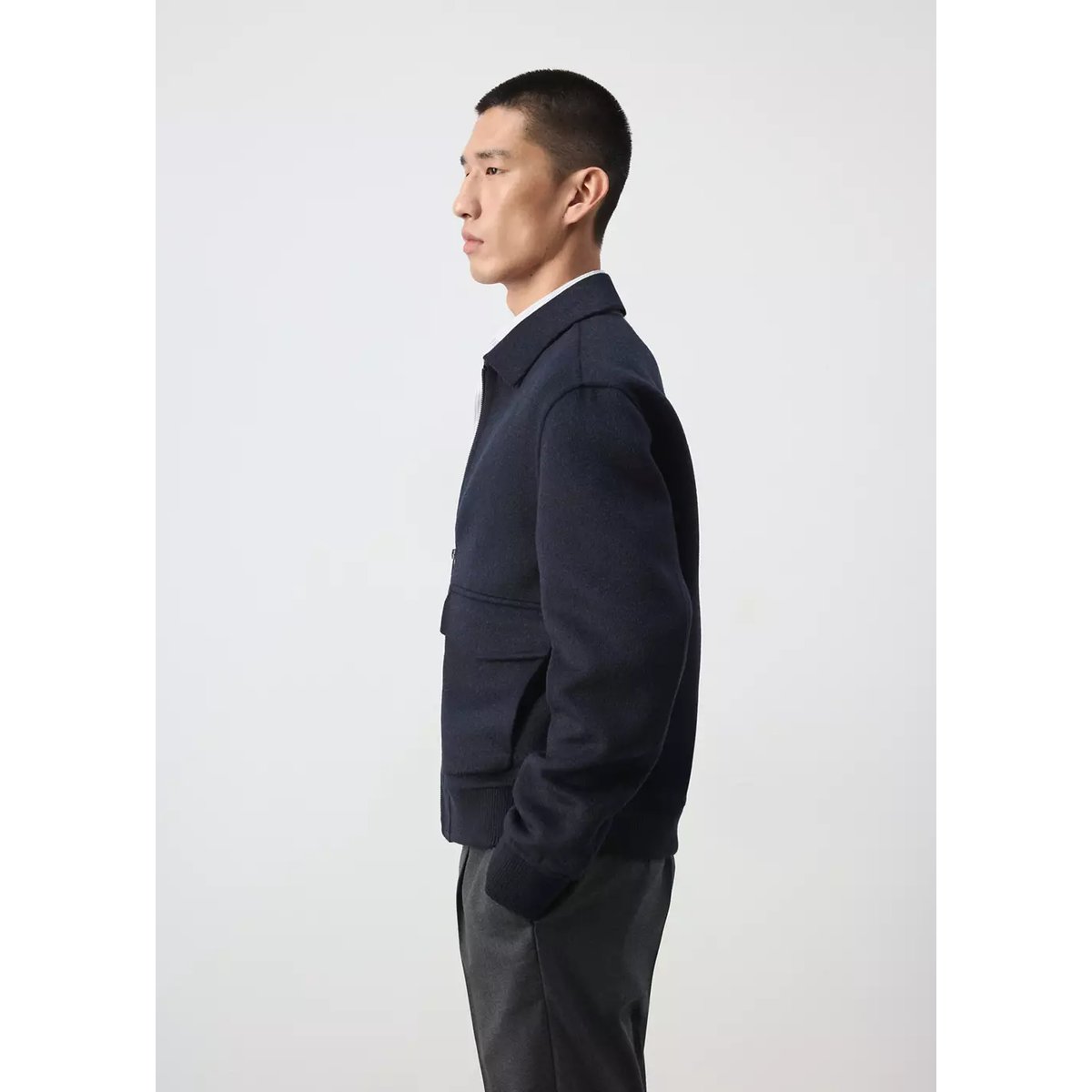 Veste laine mélangée poches bleu nuit, MANGO MAN