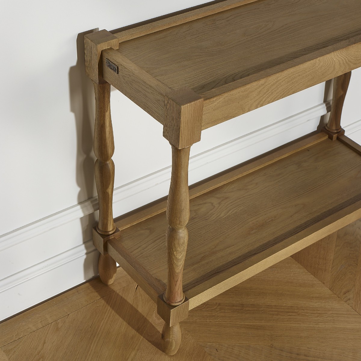 Console style shabby chic en chêne, double plateau EUGENIE marron, ROBIN DES BOIS