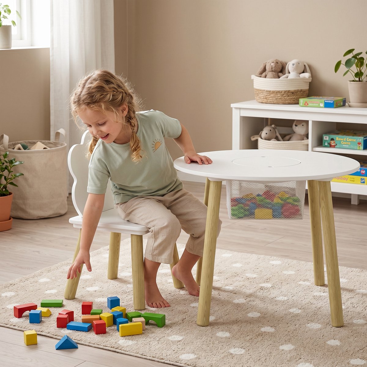Ensemble table et chaises pour enfants MDF blanc, bois, AIYAPLAY