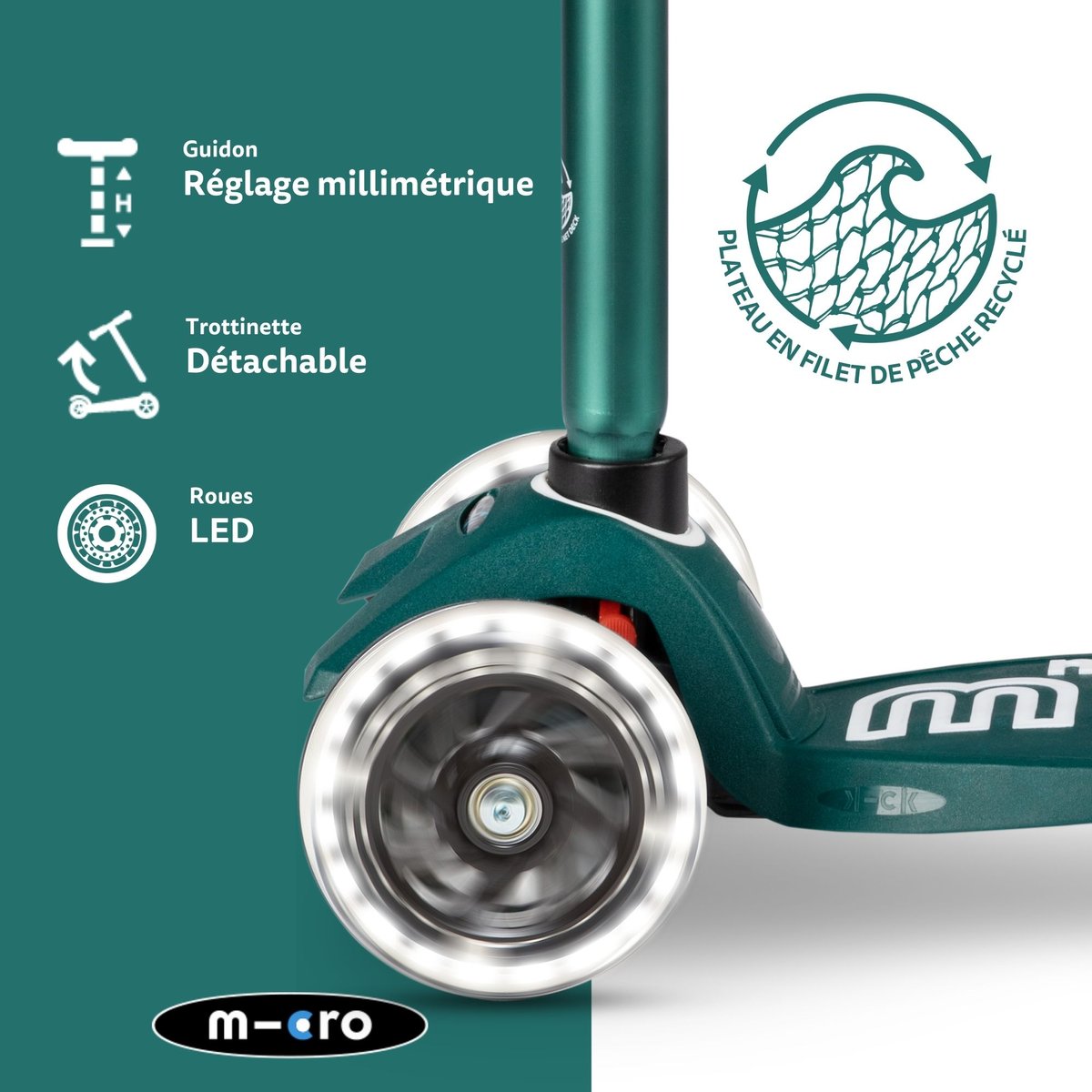 Maxi Micro Deluxe Eco LED - vert, MICRO MOBILITY