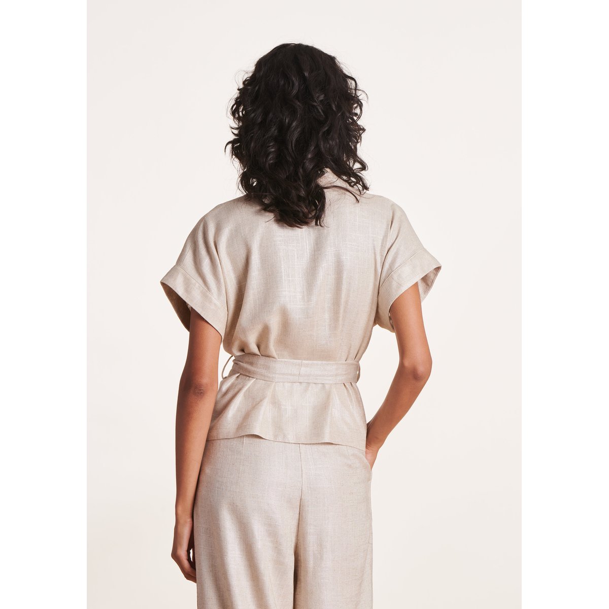 Veste kimono irisée en lin foiled greige, LA FEE MARABOUTEE