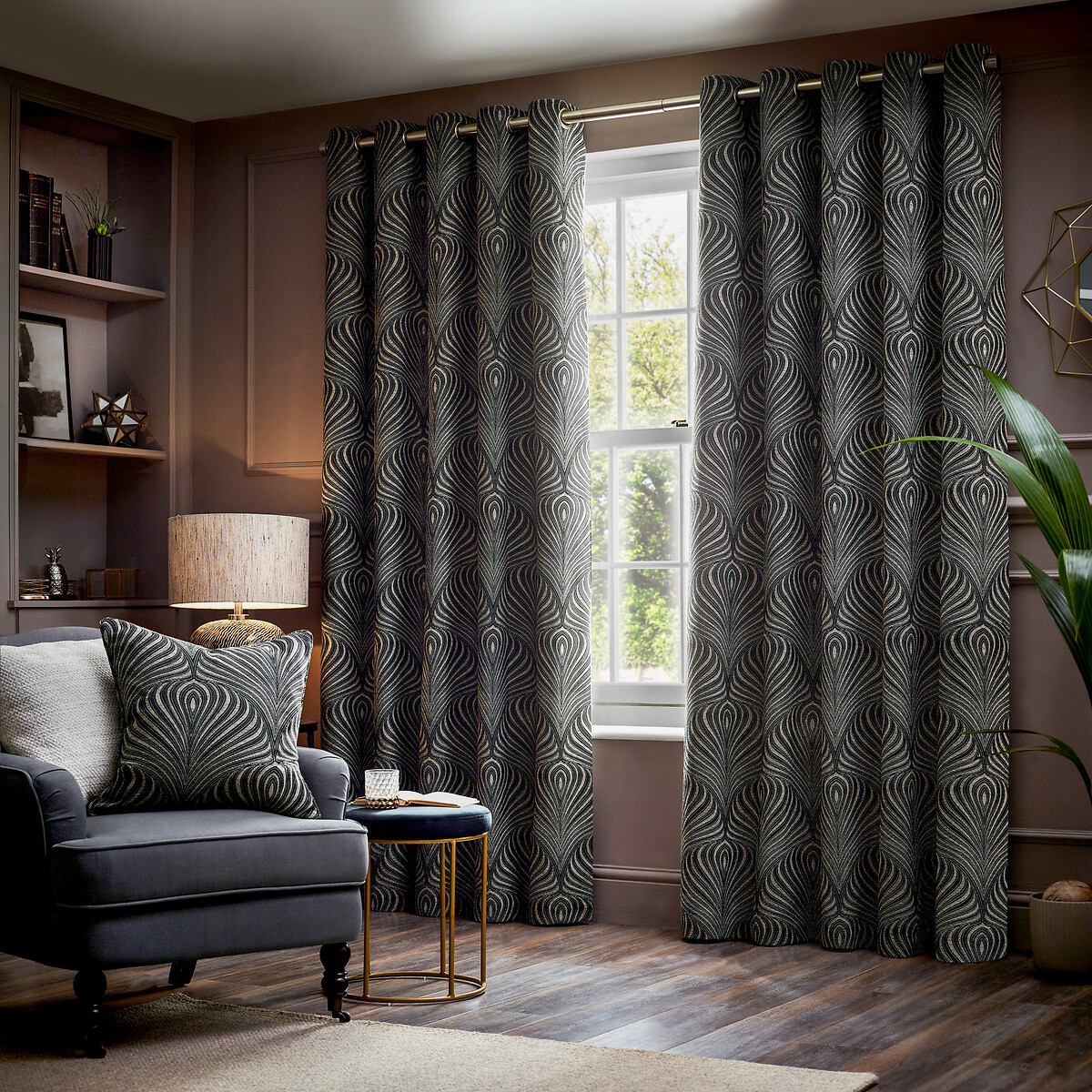 Gatsby Eyelet Curtains black, PAOLETTI
