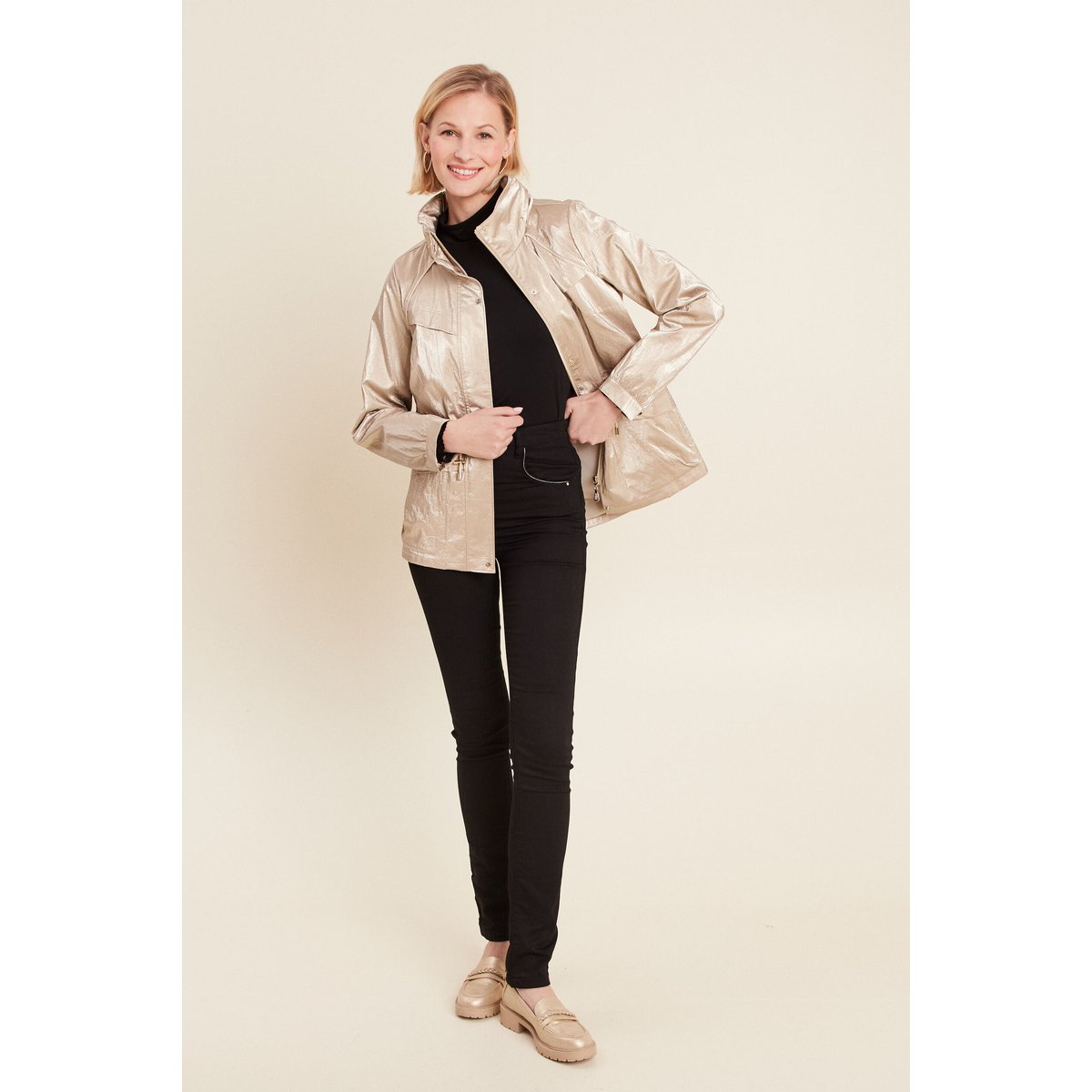 Parka courte métallisée beige, BREAL