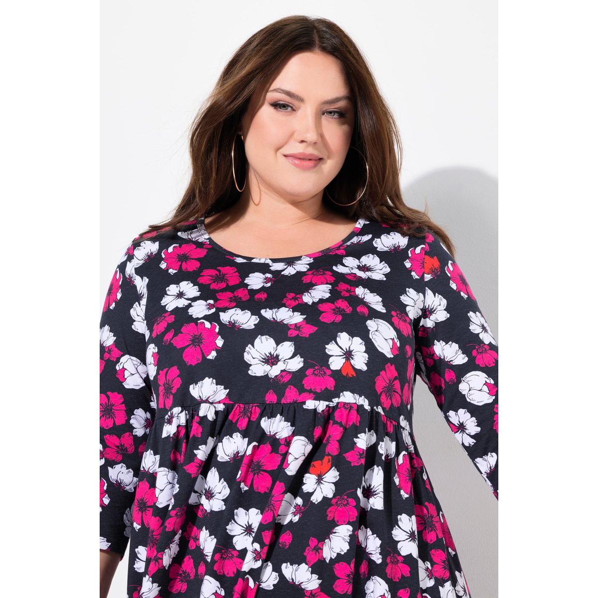 Robe en jersey à fleurs, poches noir, ULLA POPKEN