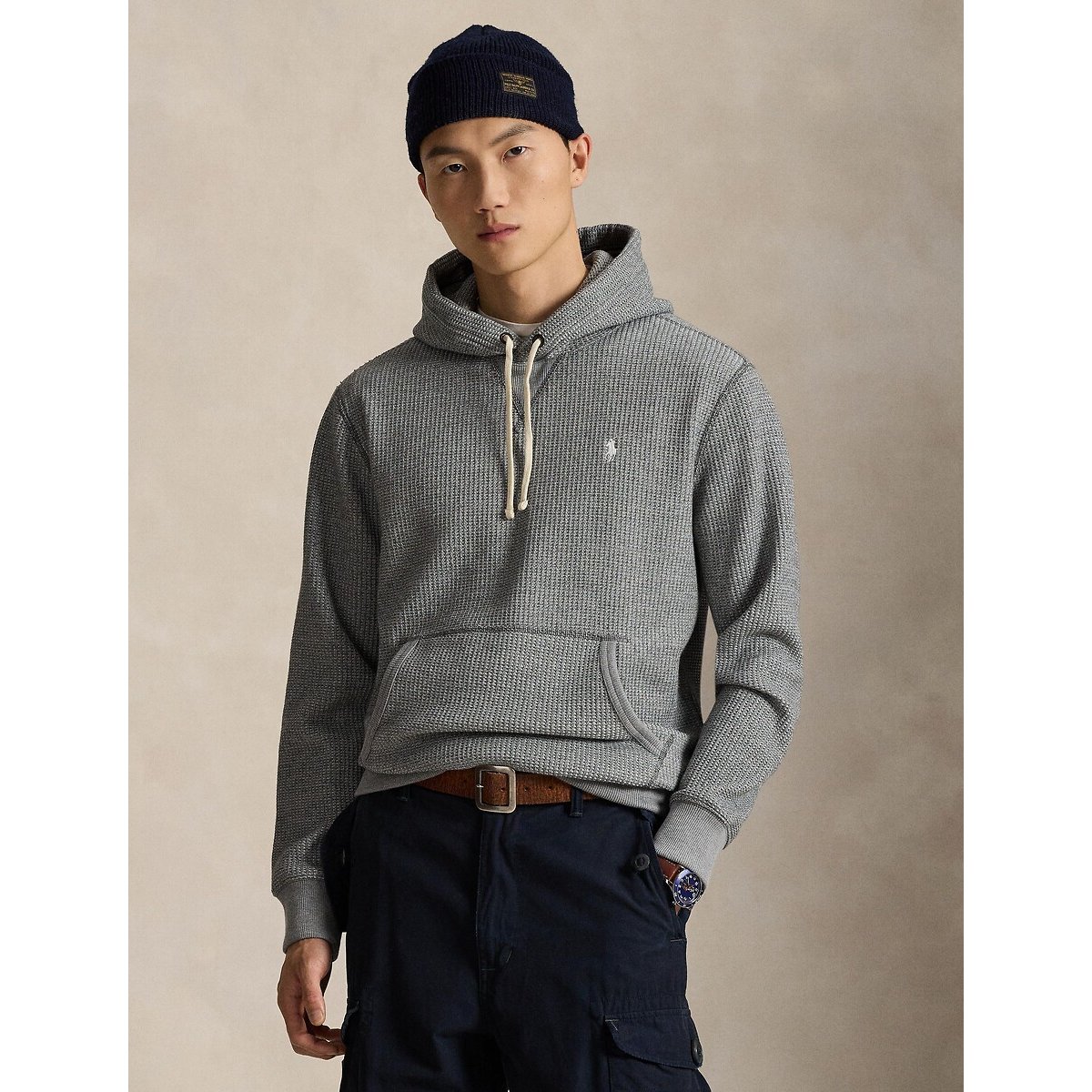 Sweat à capuche gaufré gris foncé, POLO RALPH LAUREN