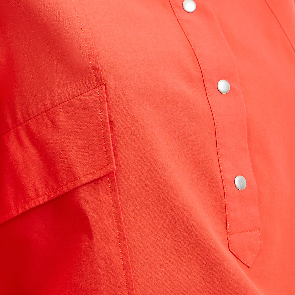 Cotton Mandarin Collar Shirt with Long Sleeves grenadine red, LA REDOUTE COLLECTIONS