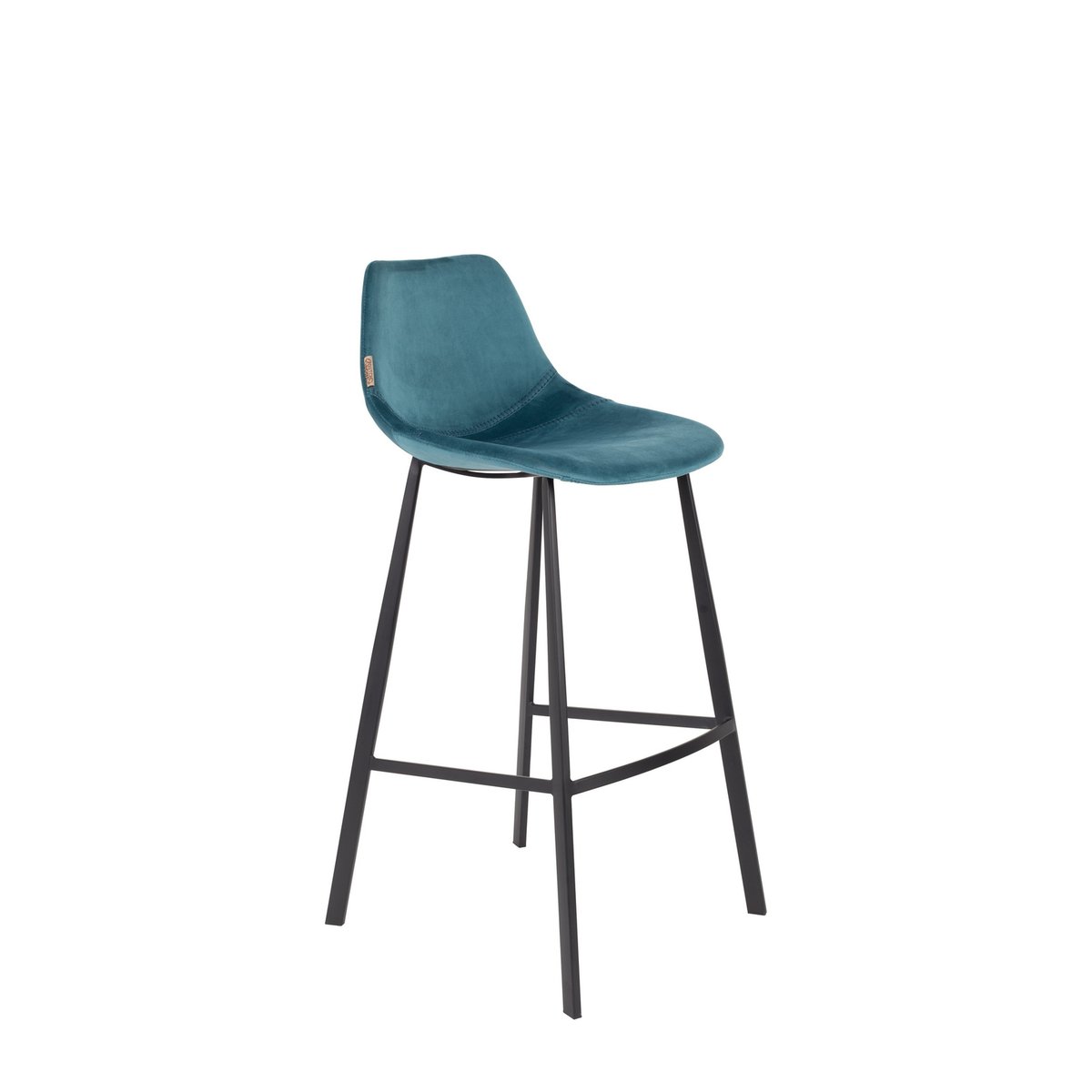 Tabouret de bar en velours Franky bleu, DUTCHBONE