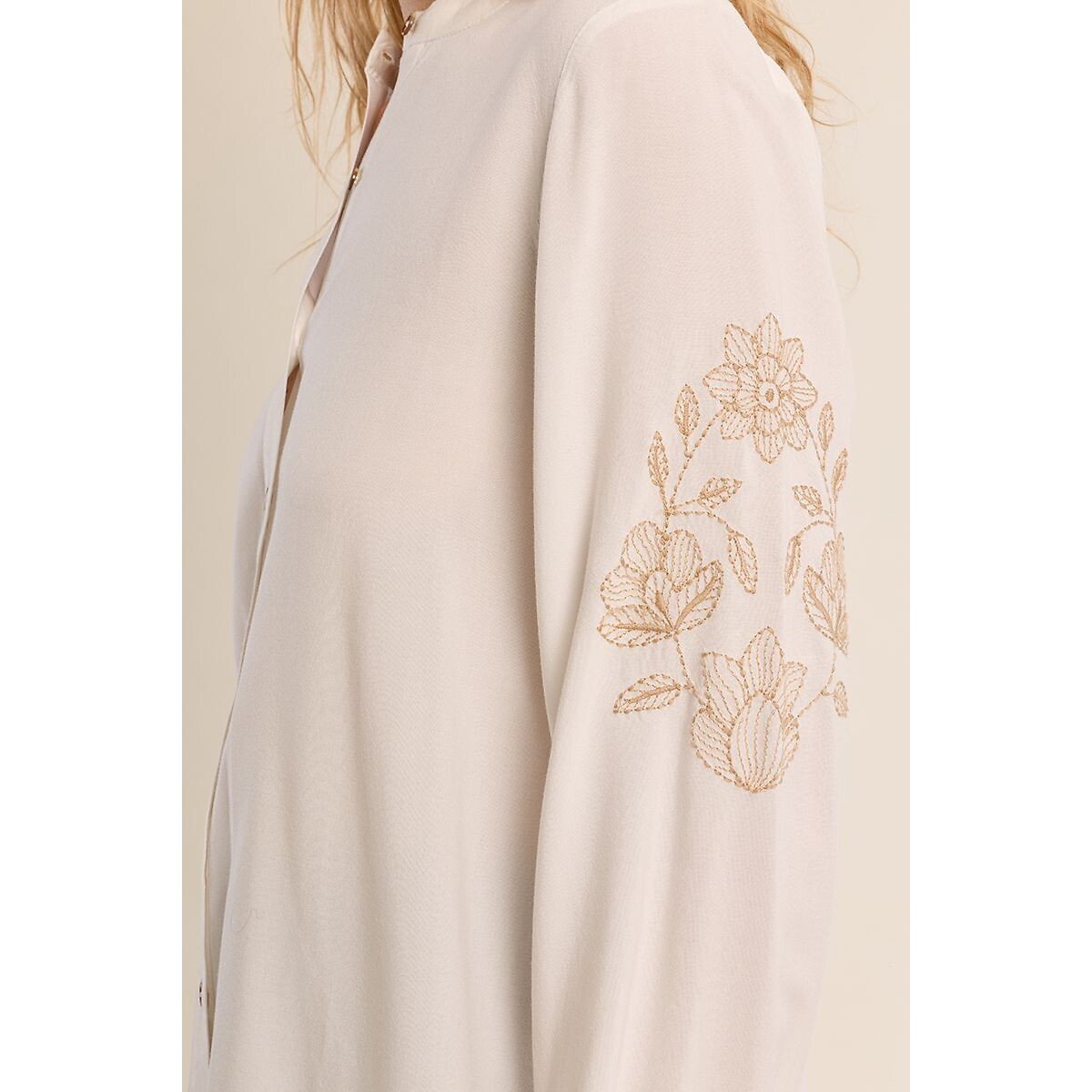 Blouse avec détail broderie aux manches blanc, MOLLY BRACKEN