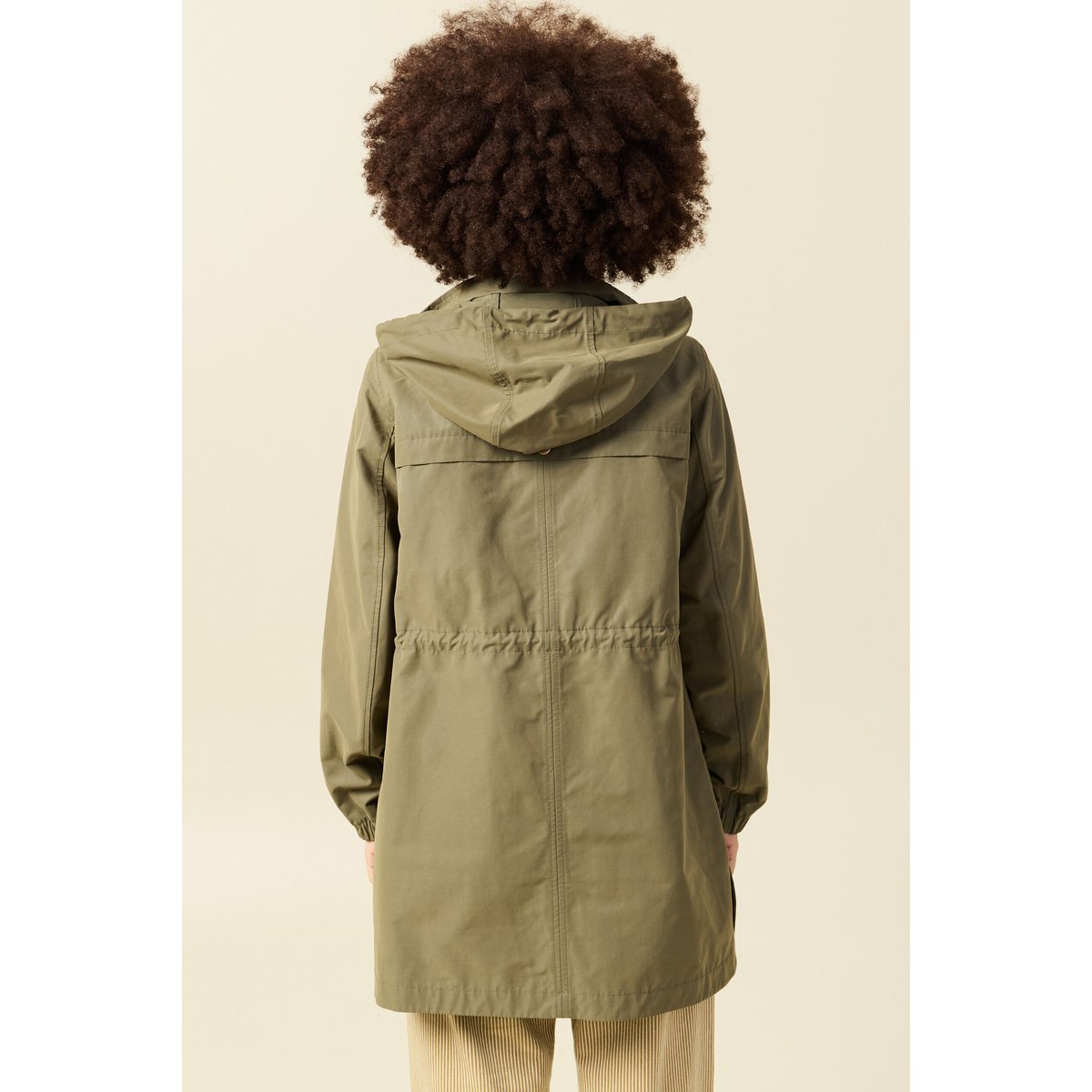 Parka longue droite déperlante à capuche vert kaki, BONOBO