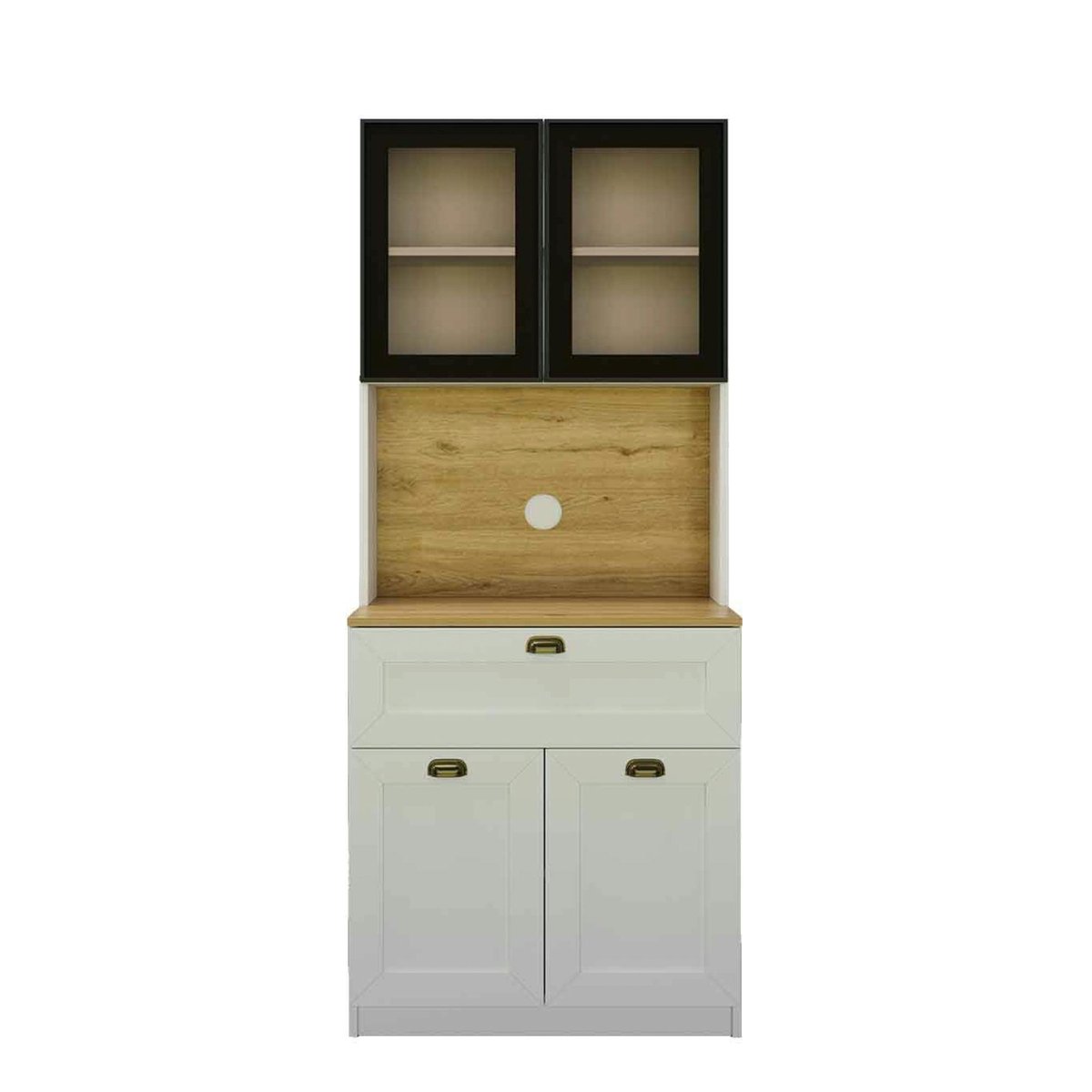 Vaisselier de cuisine à LED 4 portes décor blanc et noir AURA blanc, PIER IMPORT