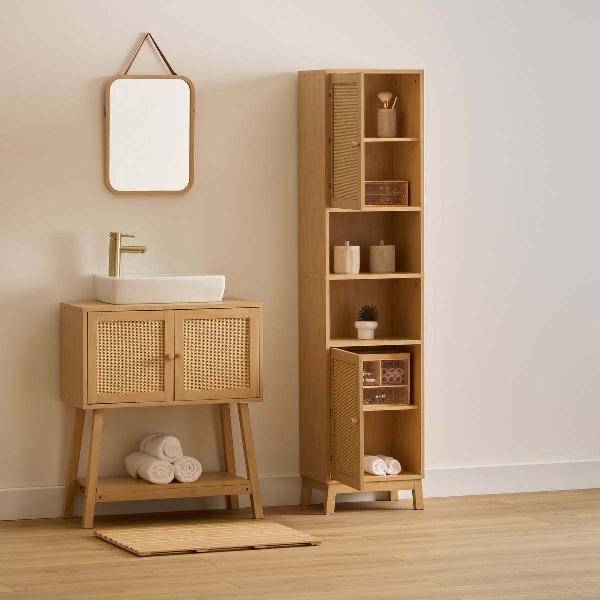 Colonne de rangement 2 portes CANE marron, 5FIVE SIMPLY SMART