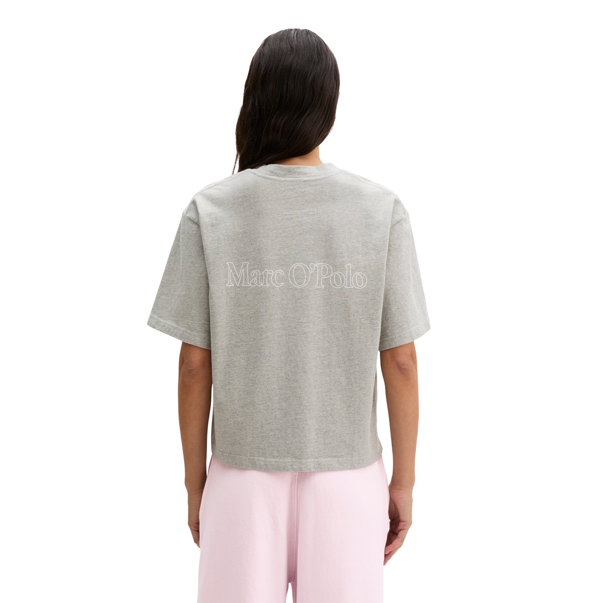 T-shirt à logo regular en coton recyclé et bio gris, MARC O'POLO