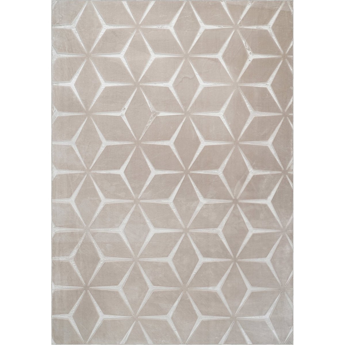 Tapis poil court à motif diamant en relief beige avec reliefs clairs, ARTE ESPINA