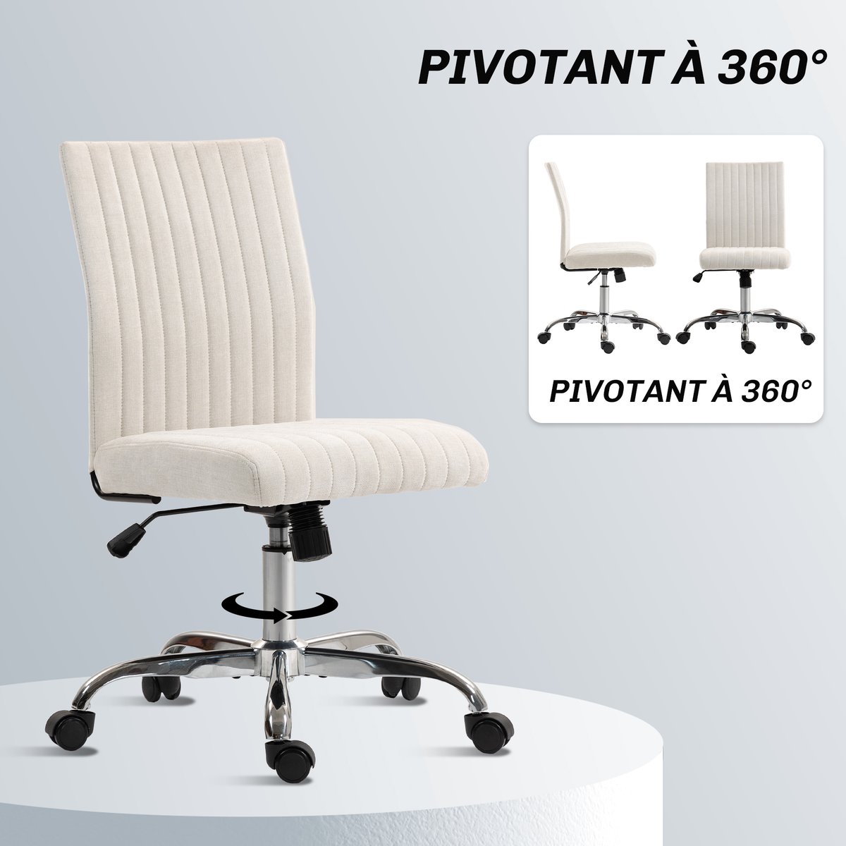 Chaise de bureau Tissu aspect lin (100% crème, HOMCOM
