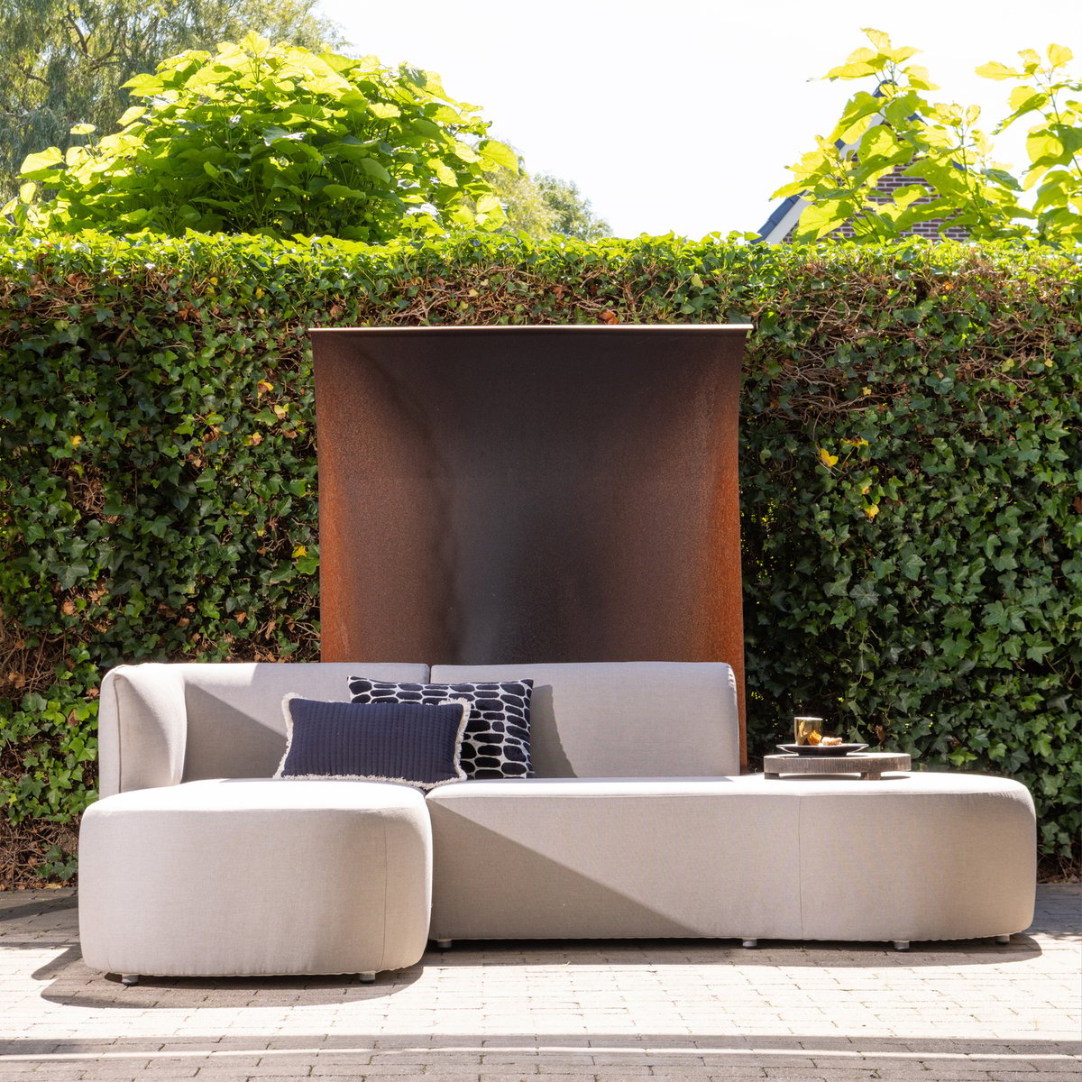 Salon de jardin d'angle gauche en tissu d’extérieur CHIOS sable, WOOOD