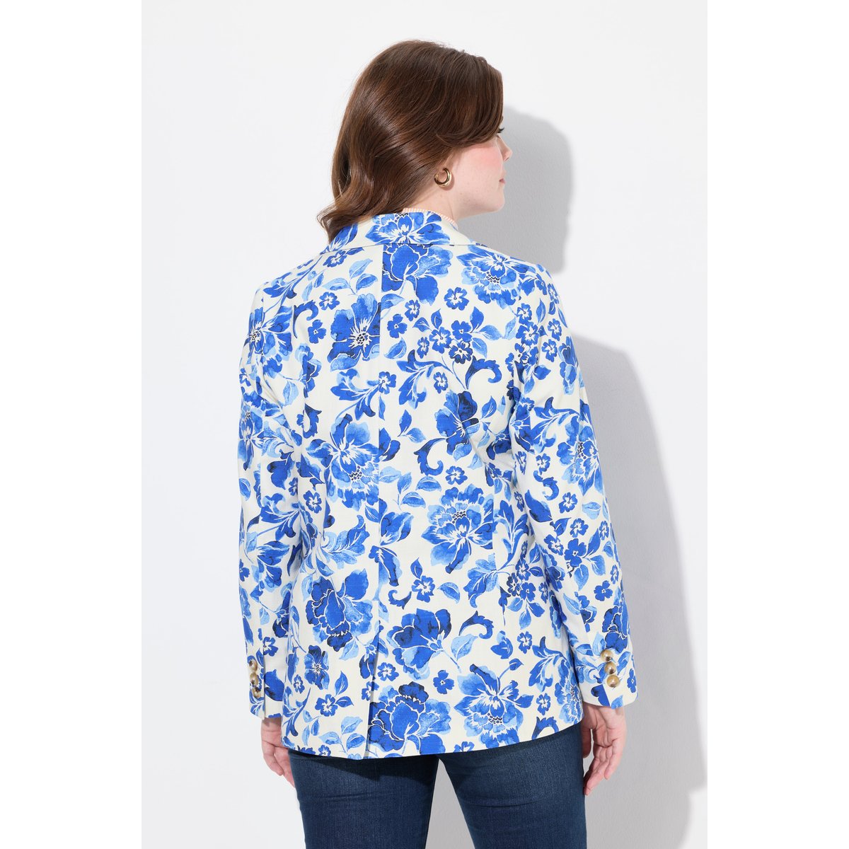 Blazer motif floral. Col à revers et fente bleu roi, ULLA POPKEN