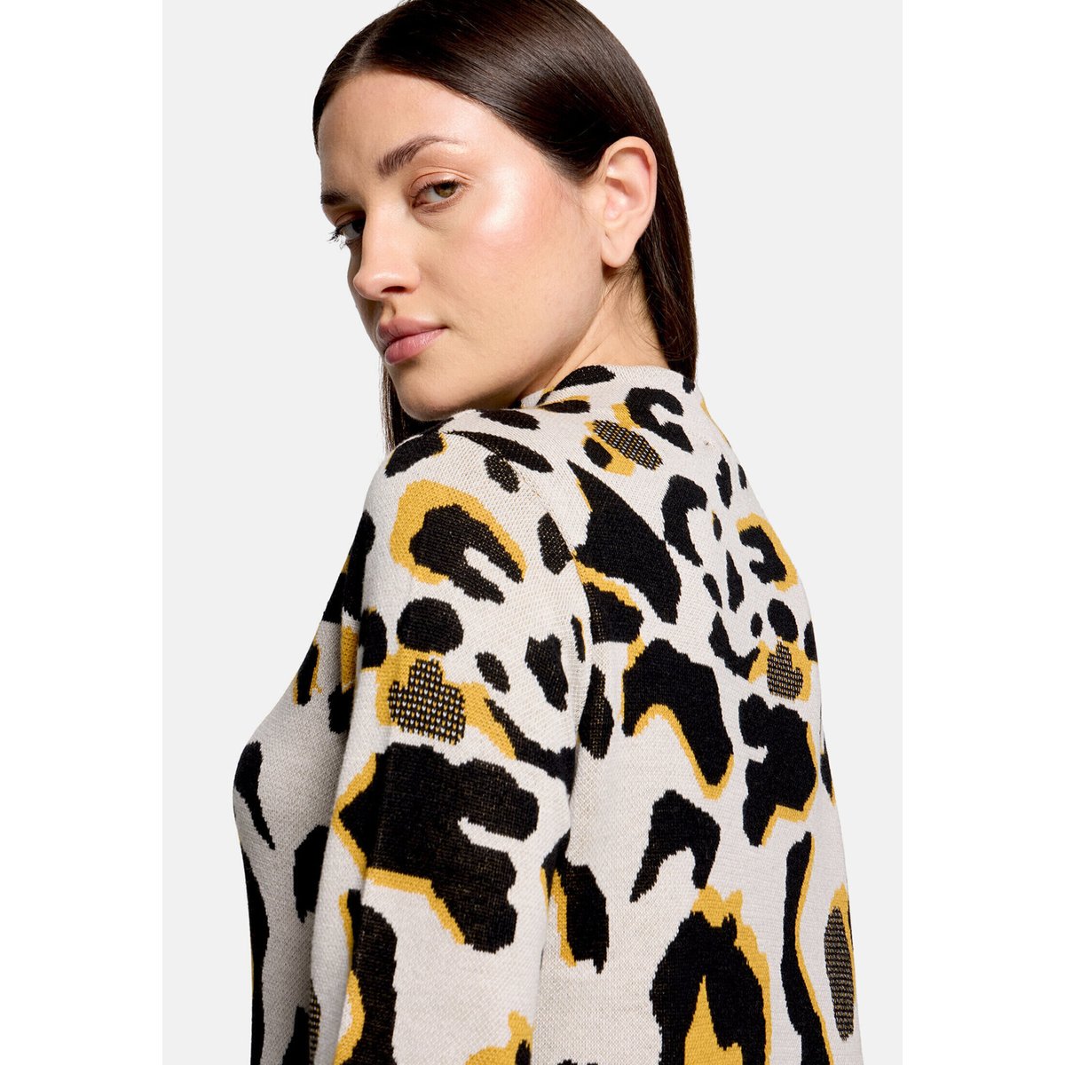 Pull-over en maille à motif jacquard patch beige/yellow, BETTY BARCLAY