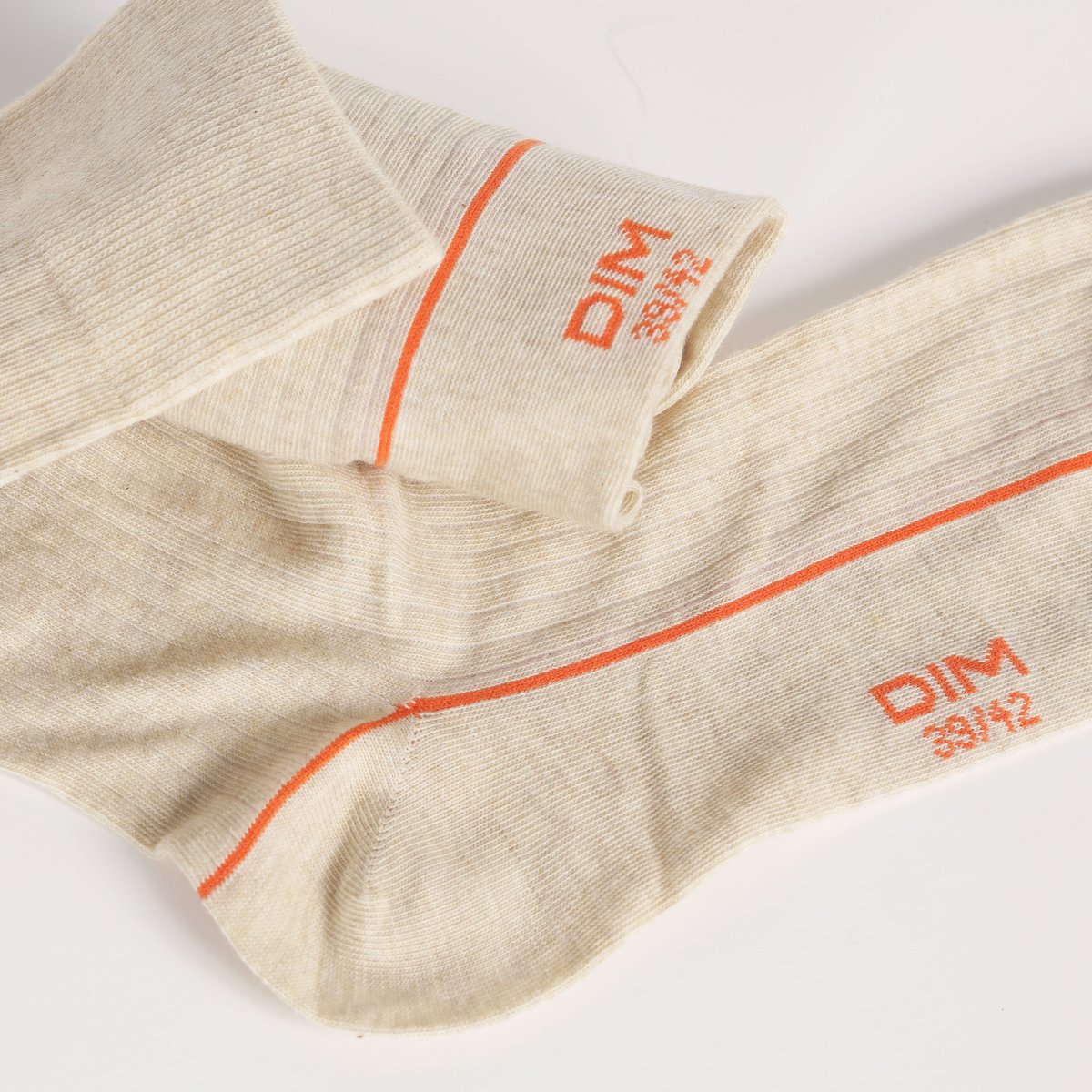 Mi-chaussettes côtelées liseré coloré beige chiné, DIM
