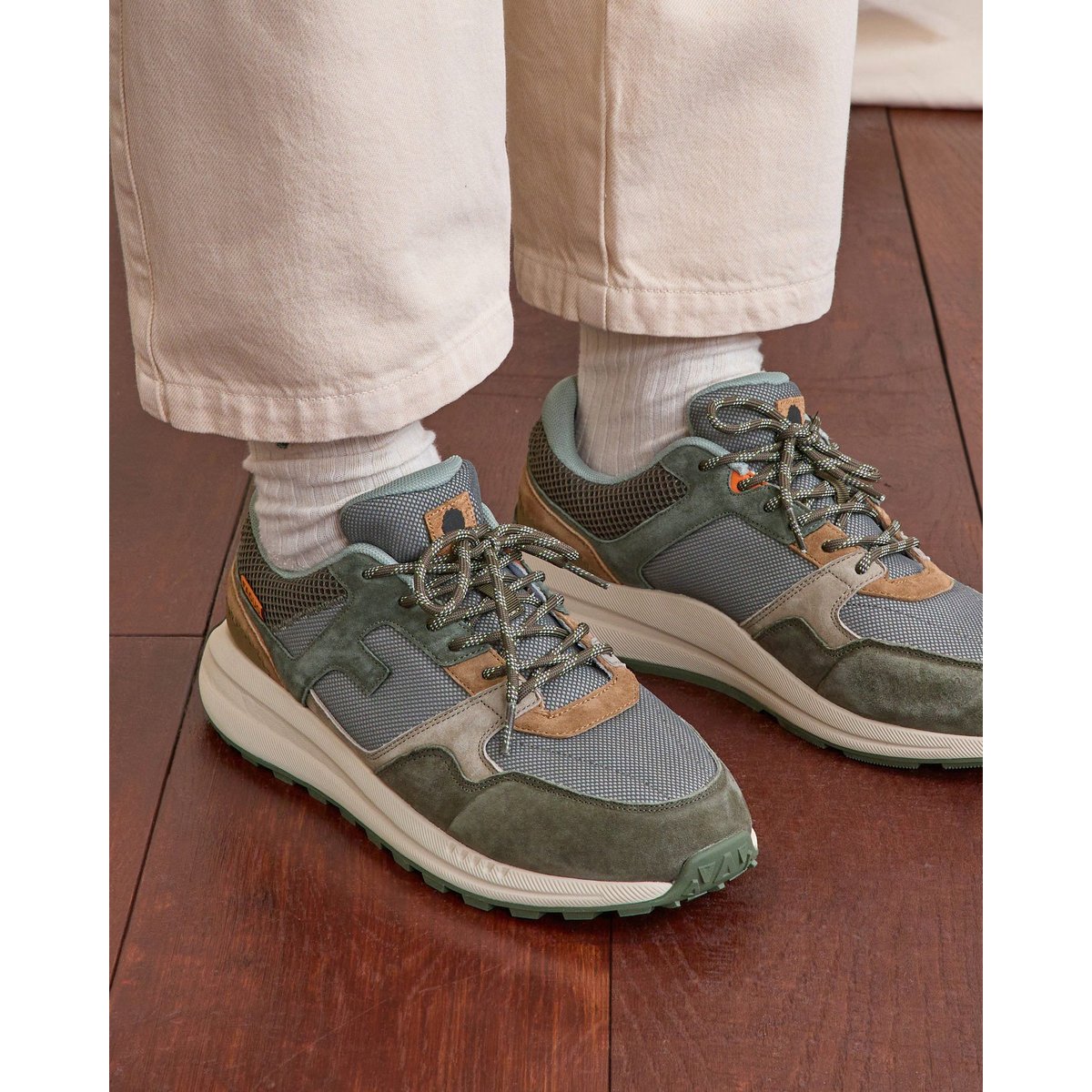 Running suede tissu LIMWOOD kaki et camel, FAGUO