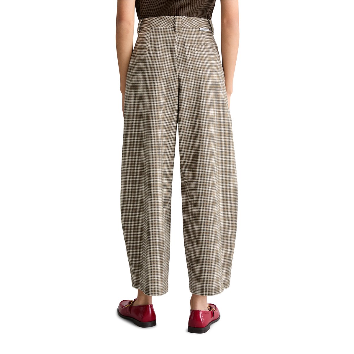 Pantalon à carreaux loose en mélange coton organique-lin dunkelbraun, MARC O’POLO DENIM
