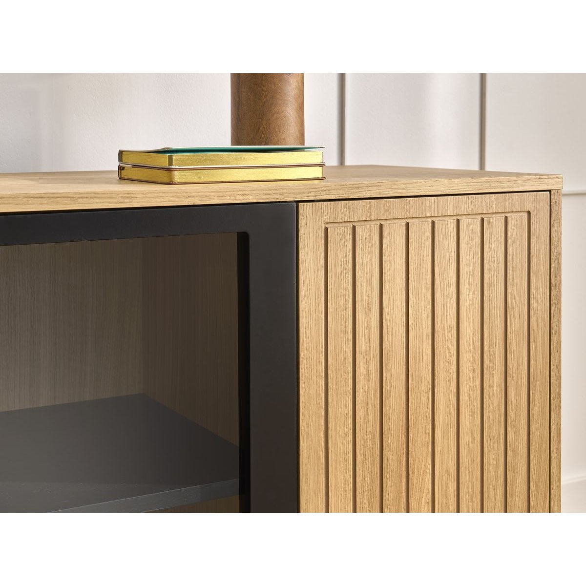 Buffet bas en placage 4 portes 160 cm, THEMYS marron clair, BOBOCHIC