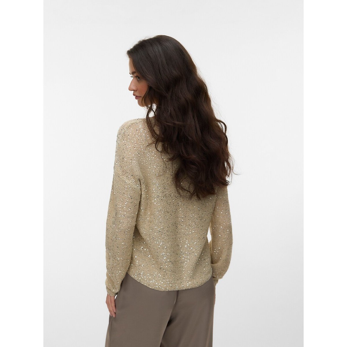 Pull col V à sequins beige, VERO MODA