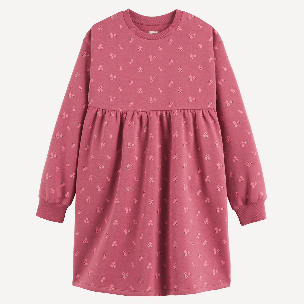 Robe manches longues, imprimé floral, en molleton imprimé rose, LA REDOUTE COLLECTIONS