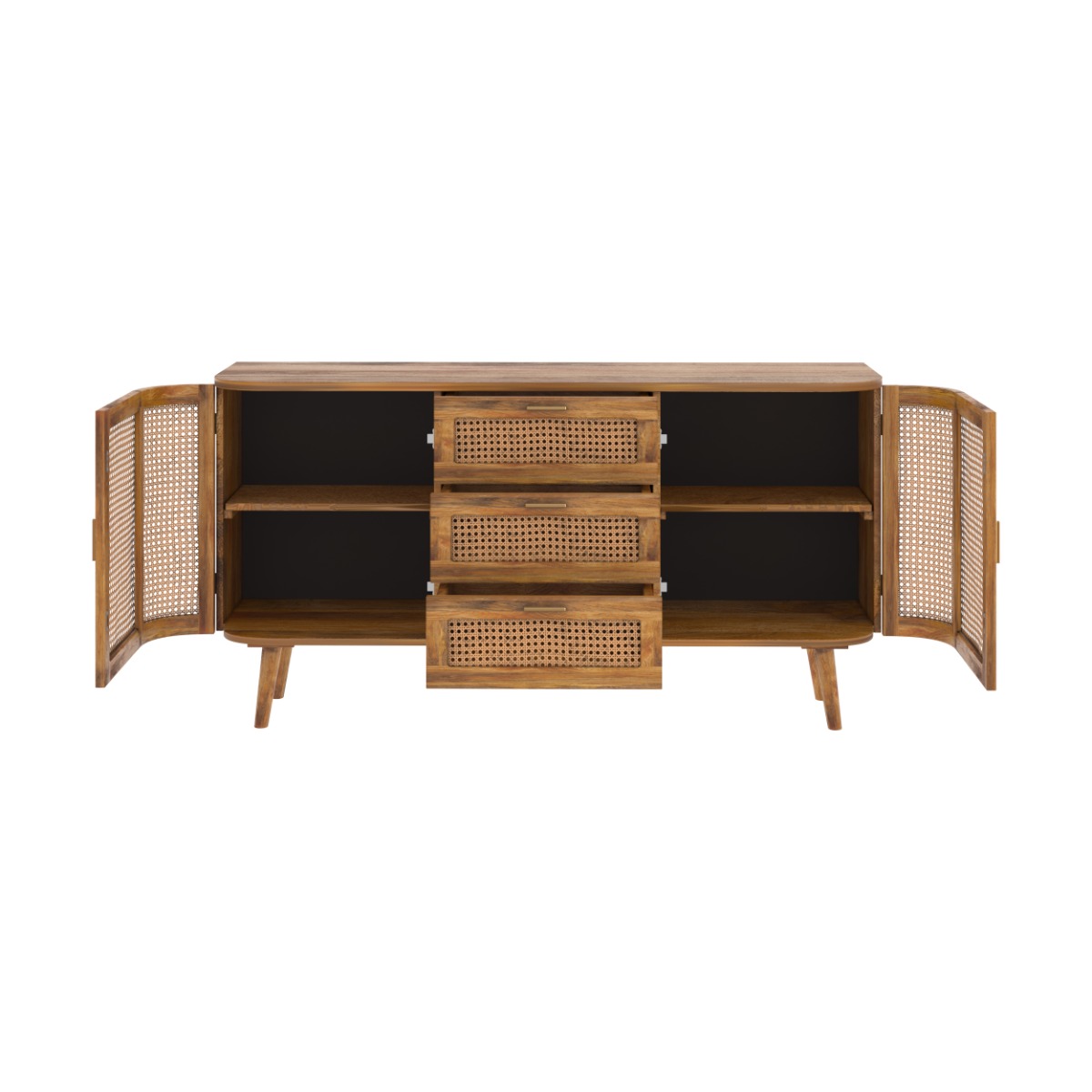 Buffet 2 portes et 3 tiroirs en cannage - WAVA marron clair, MAISON PAVANE