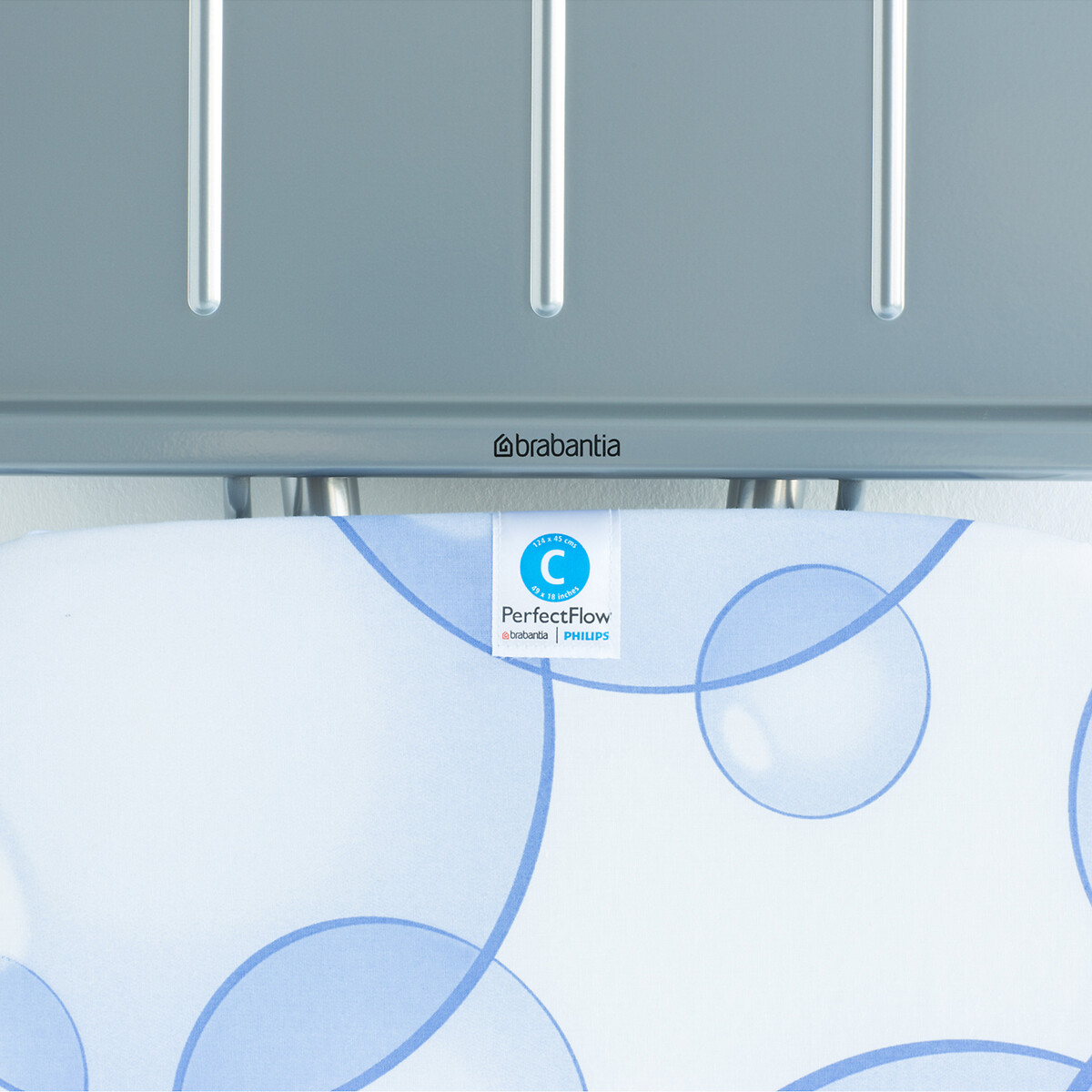 Ironing Board C, 124x45cm with Solid Steam Unit Holder, Perfect Flow blue/white, BRABANTIA