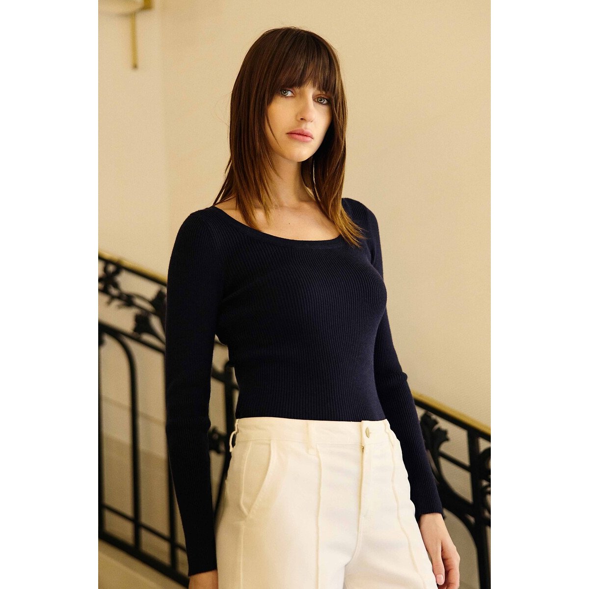 Pull col rond en maille côtelée, MANAT marine, LA PETITE ETOILE