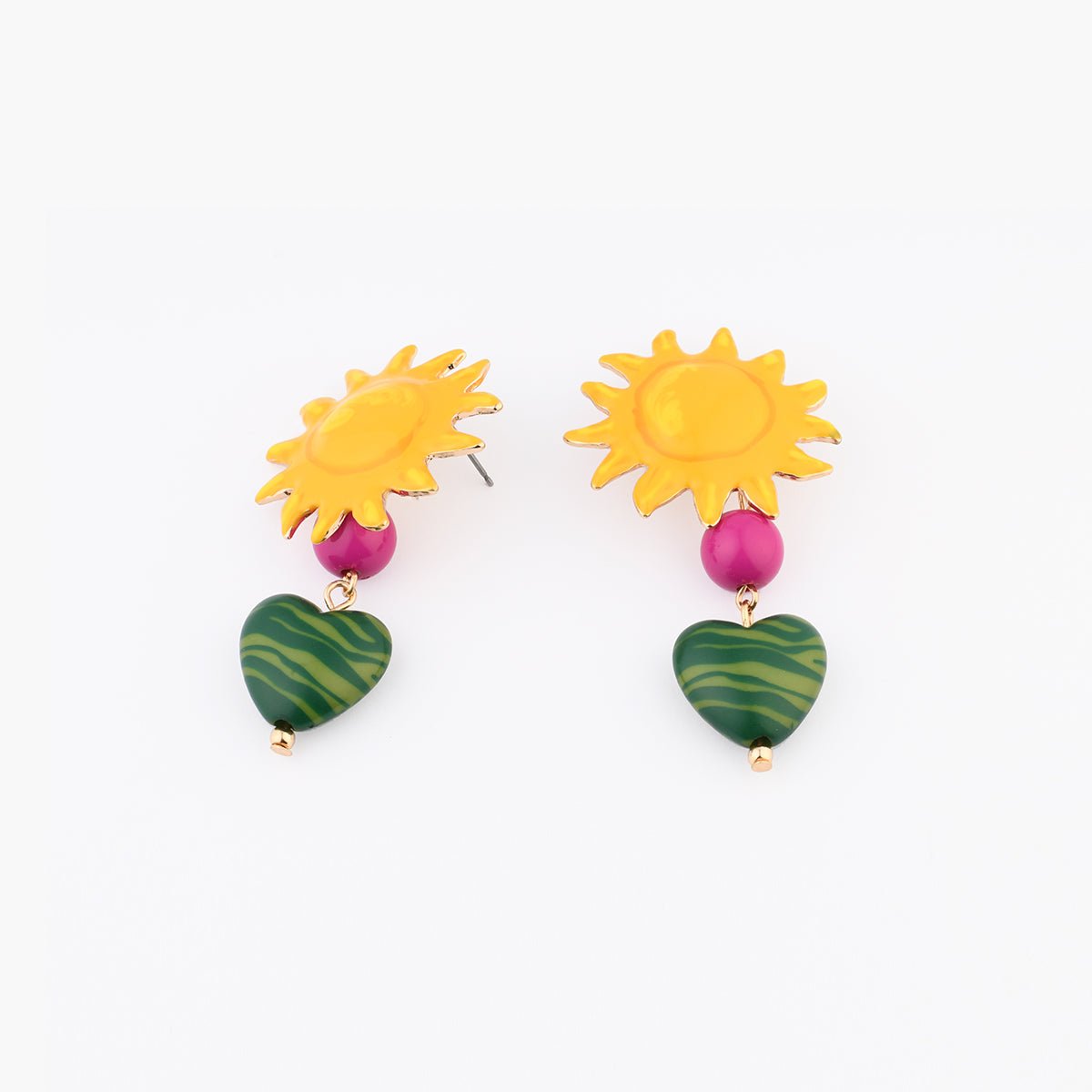 Boucles d'oreilles soleil pendentif cœur multicolore, BALABOOSTE