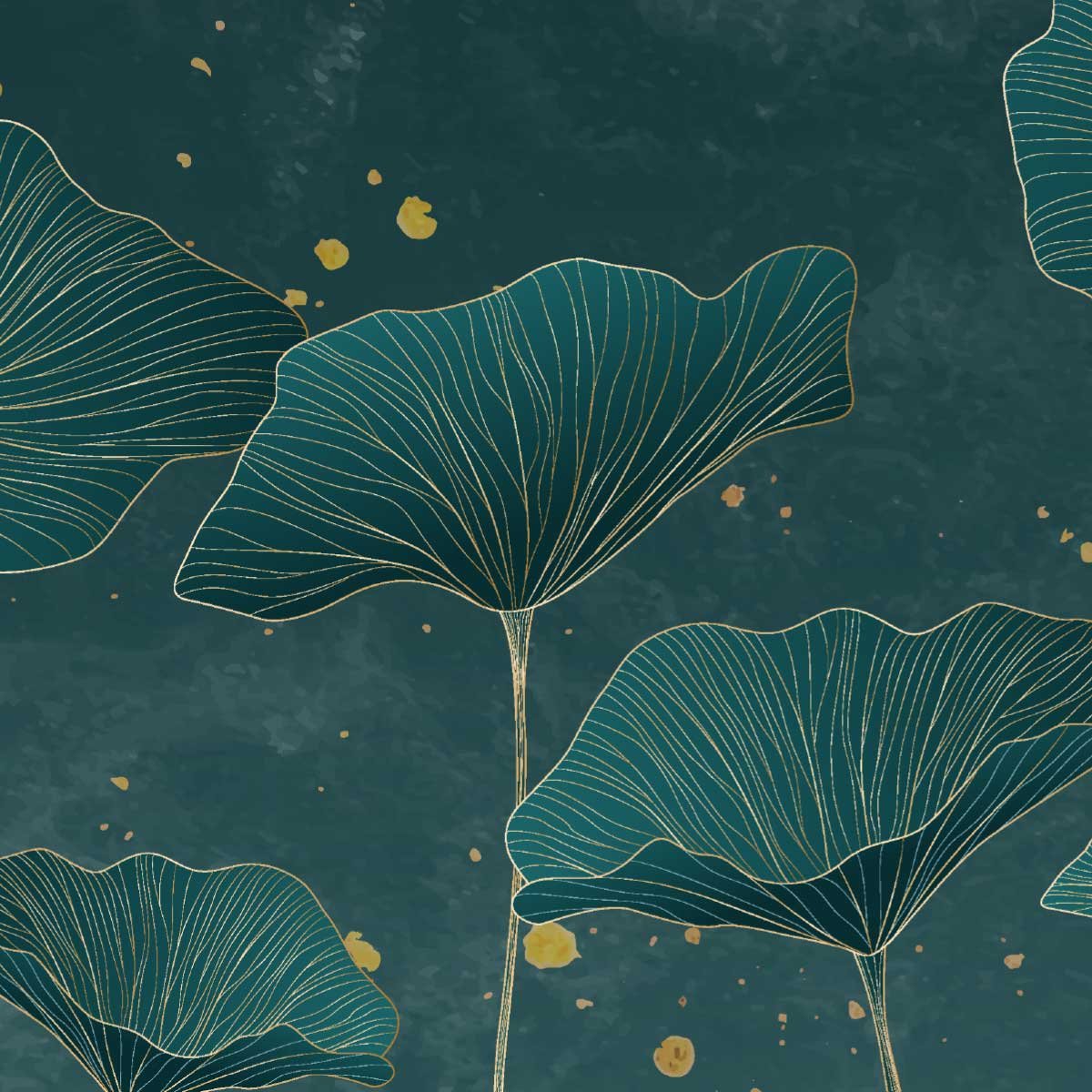 Papier peint lotus et feuillage vert profond touches dorées autres, HEXOA