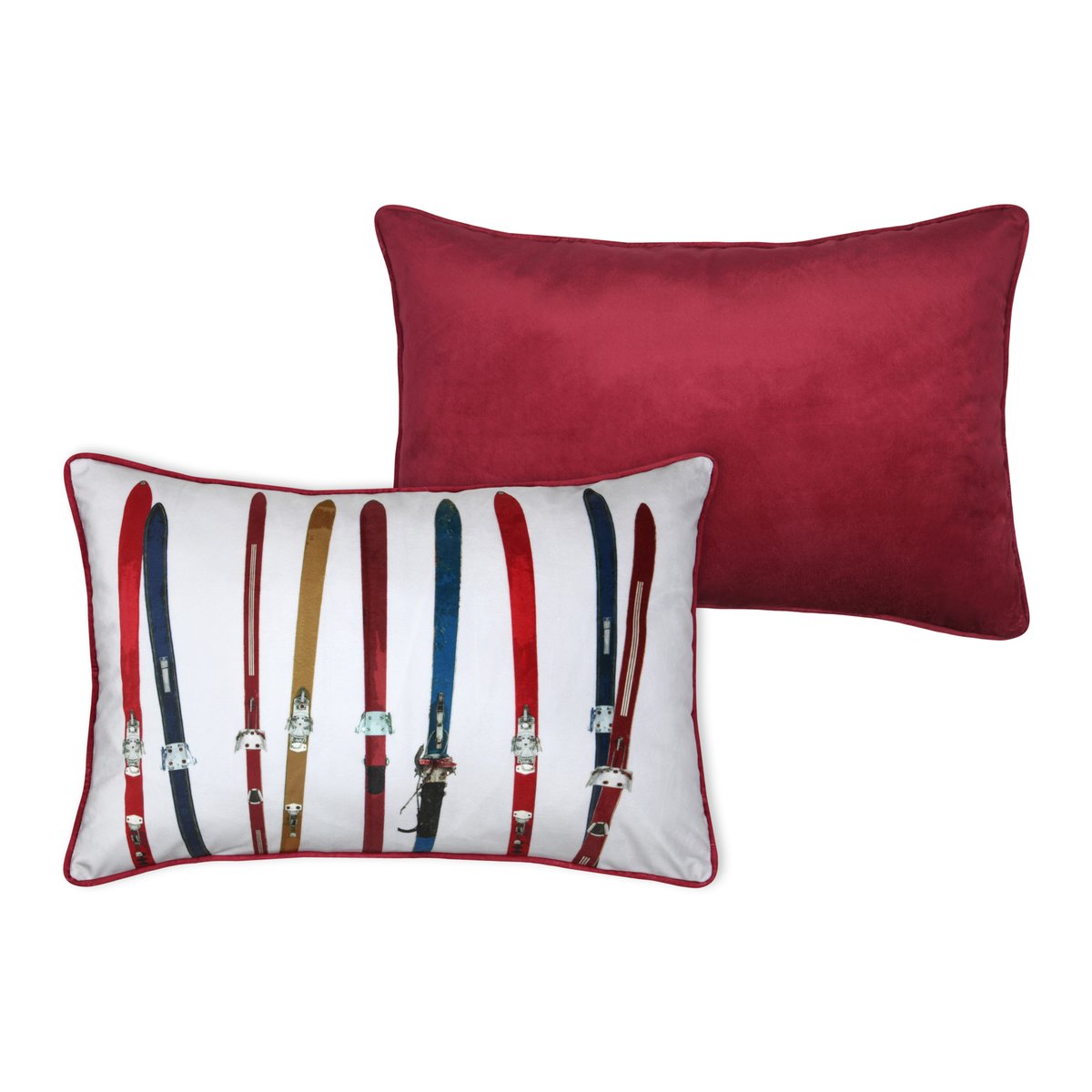 Coussin rectangulaire à motif skis vintage blanc, LOVELY CASA