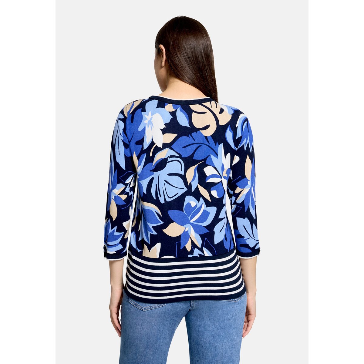 Pull-over en fine maille à imprimé à fleurs bleu foncé/bleu, BETTY BARCLAY