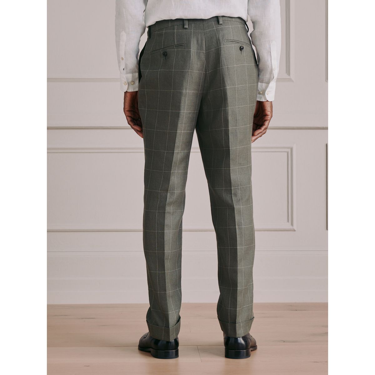Pantalon de costume ajusté en lin et mérinos signature vert, NEXT