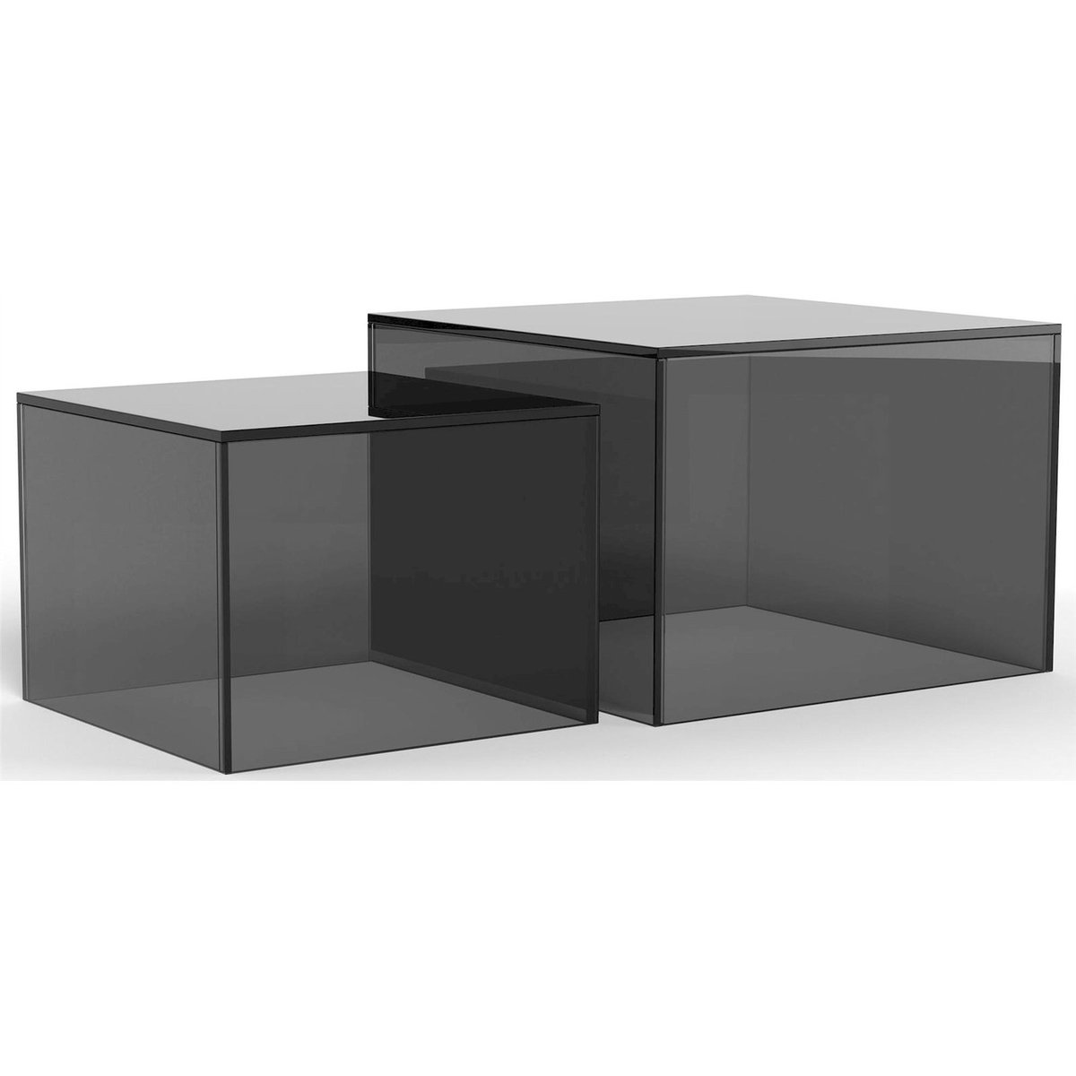 Lot de 2 tables basses carrées en verre bois foncé, RECOLLECTION