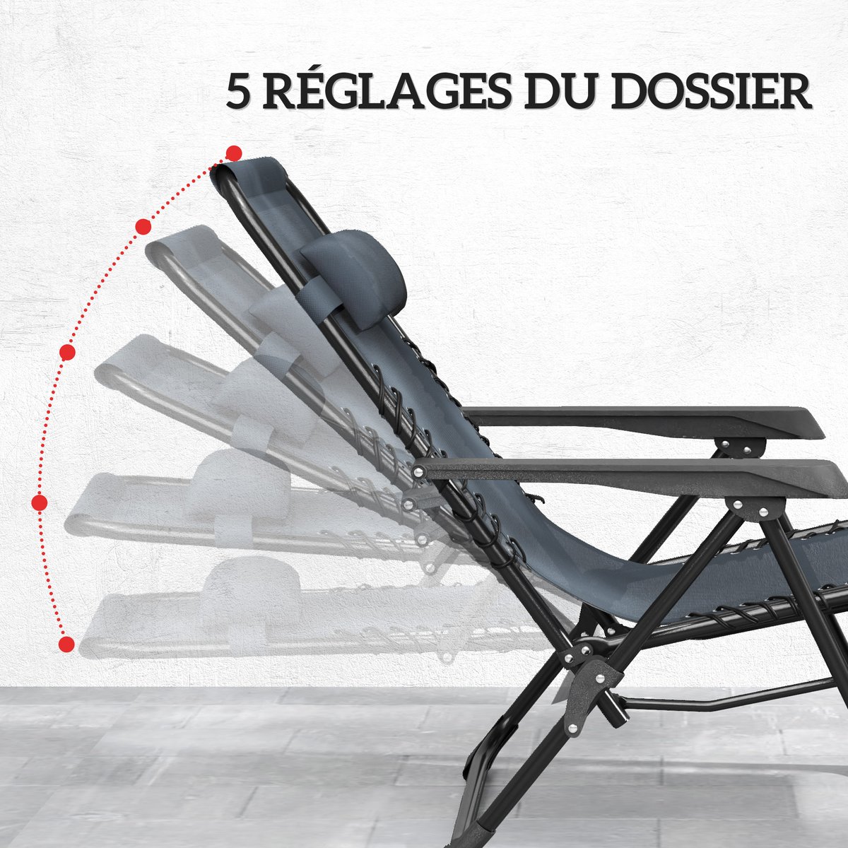 Ensemble de fauteuils « zéro gravité » gris, OUTSUNNY