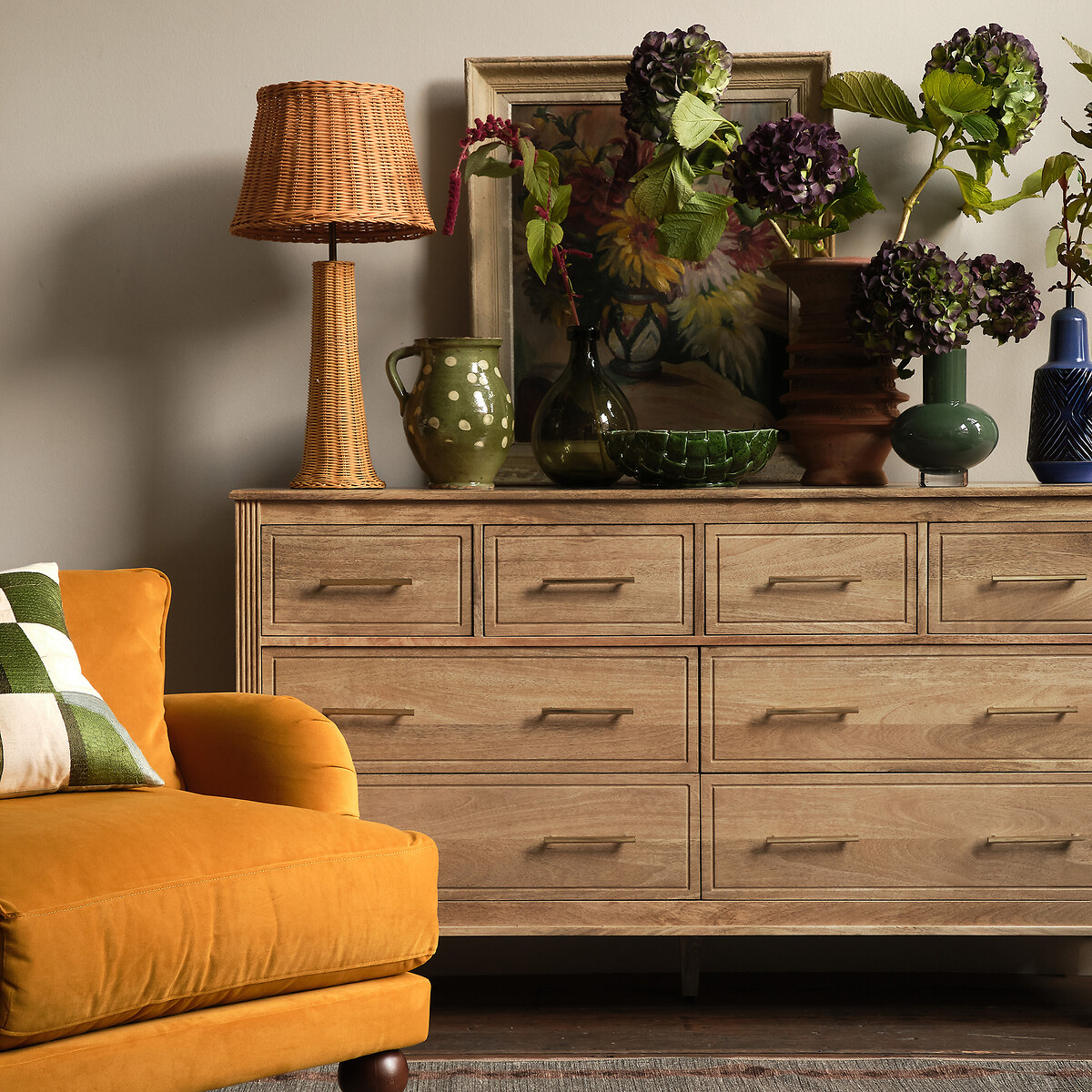 Claudine Mango Wood 8 Drawer Chest Of Drawers light wood, SWOON