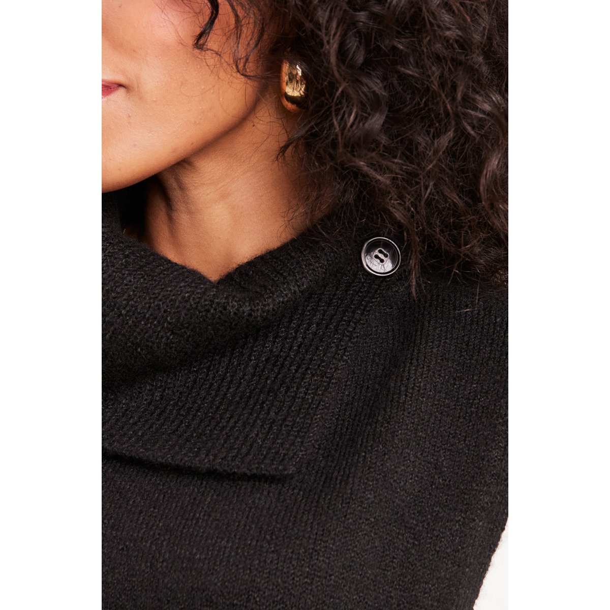 Plastron tricoté col boutonné noir, BREAL